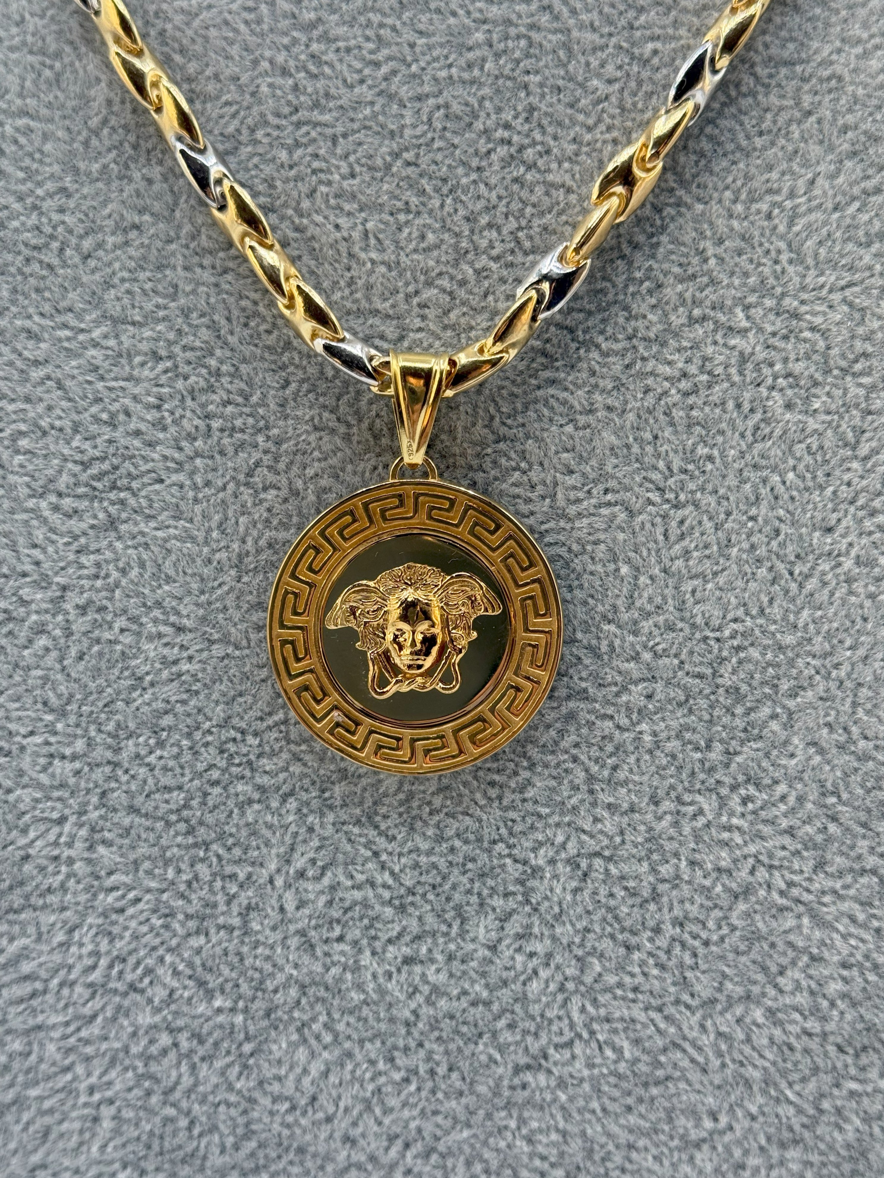 Collana Uomo Bicolore 5 mm Con Ciondolo Versace Argento 925