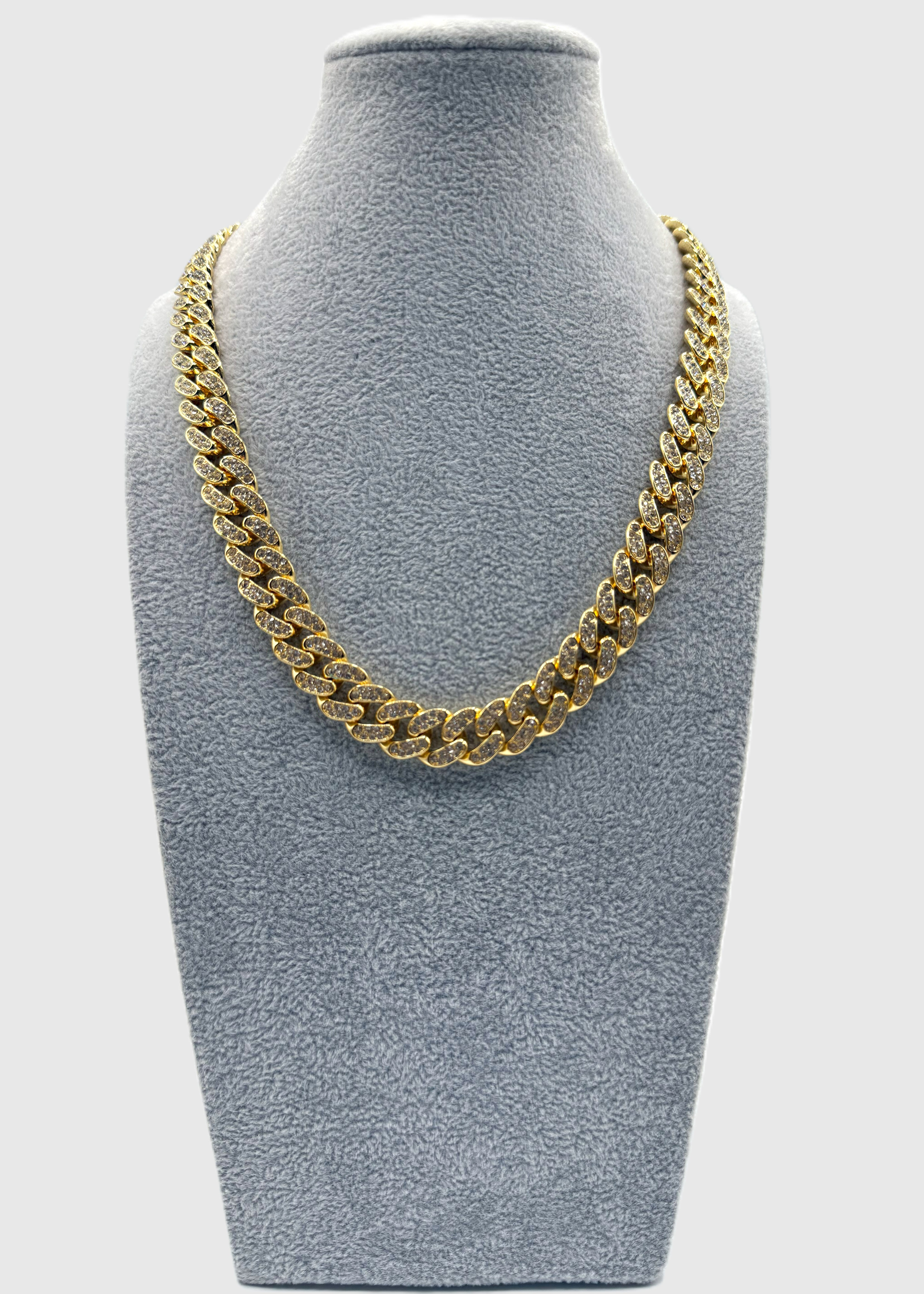 Collana Uomo Acciaio Dorato Cuban Link Zirconata