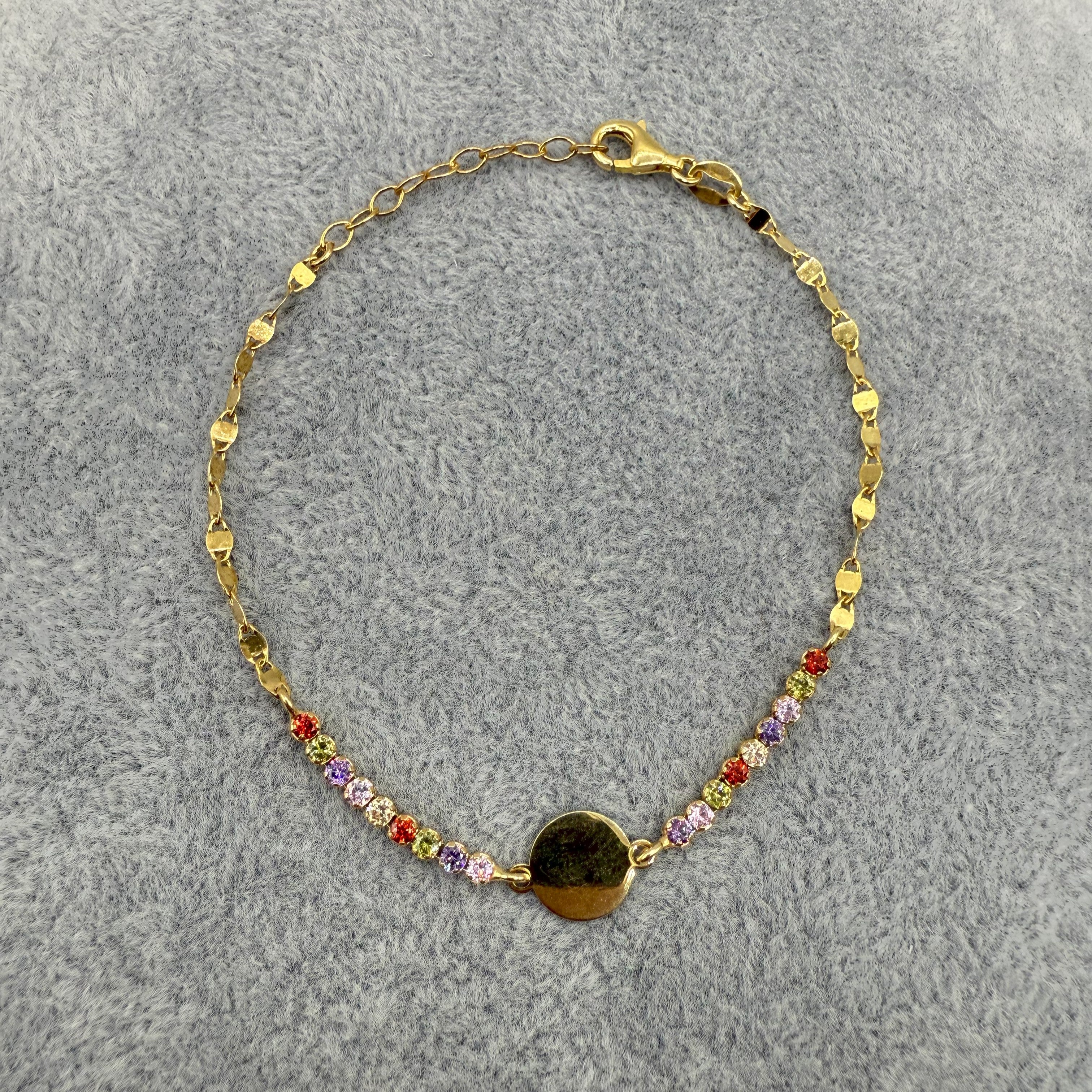 Bracciale Argento925 Dorato Con Ciondolo e Zirconi Colorati Art.9946