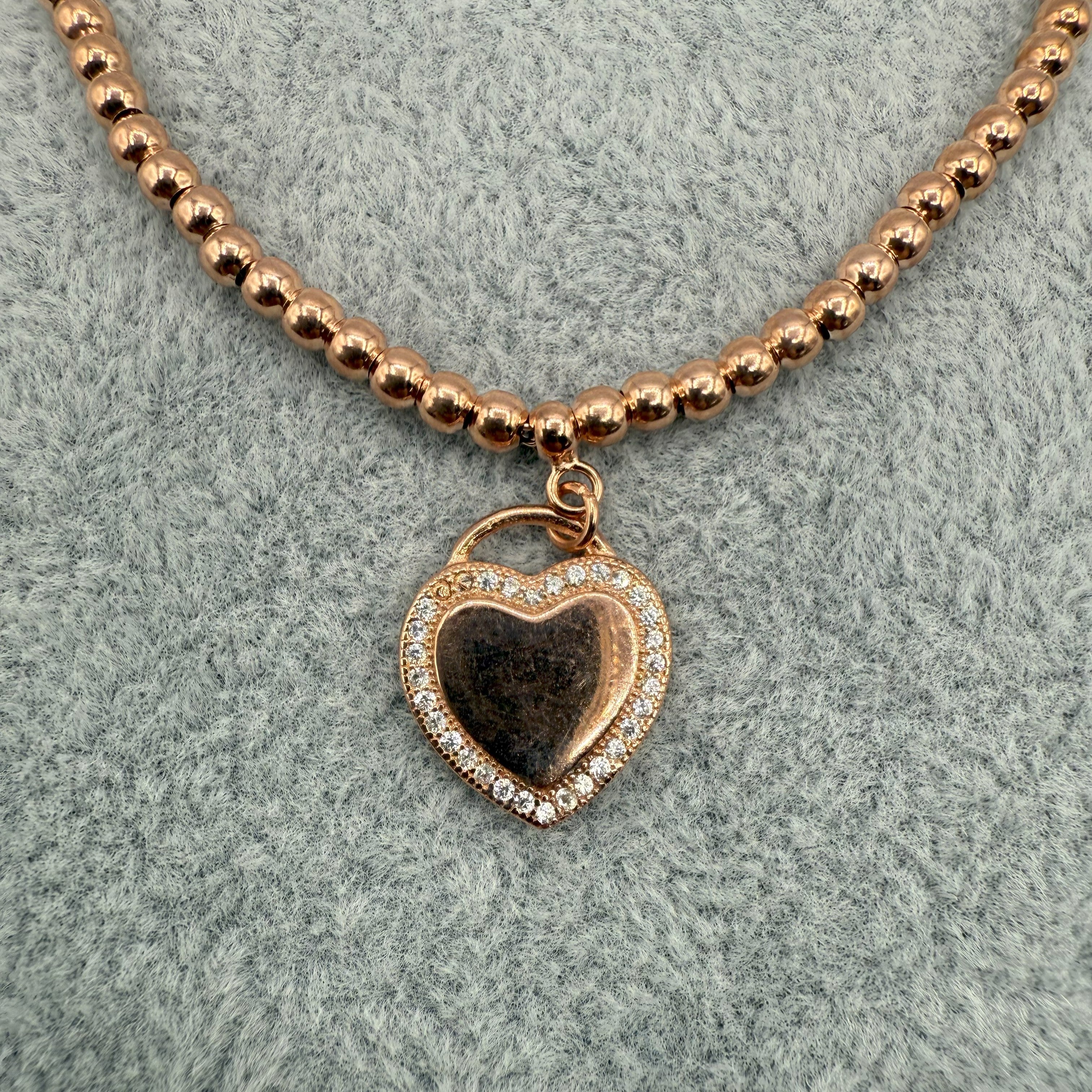 Bracciale Argento925 Ramato Con Ciondolo Cuore Zirconato Art.Ba898