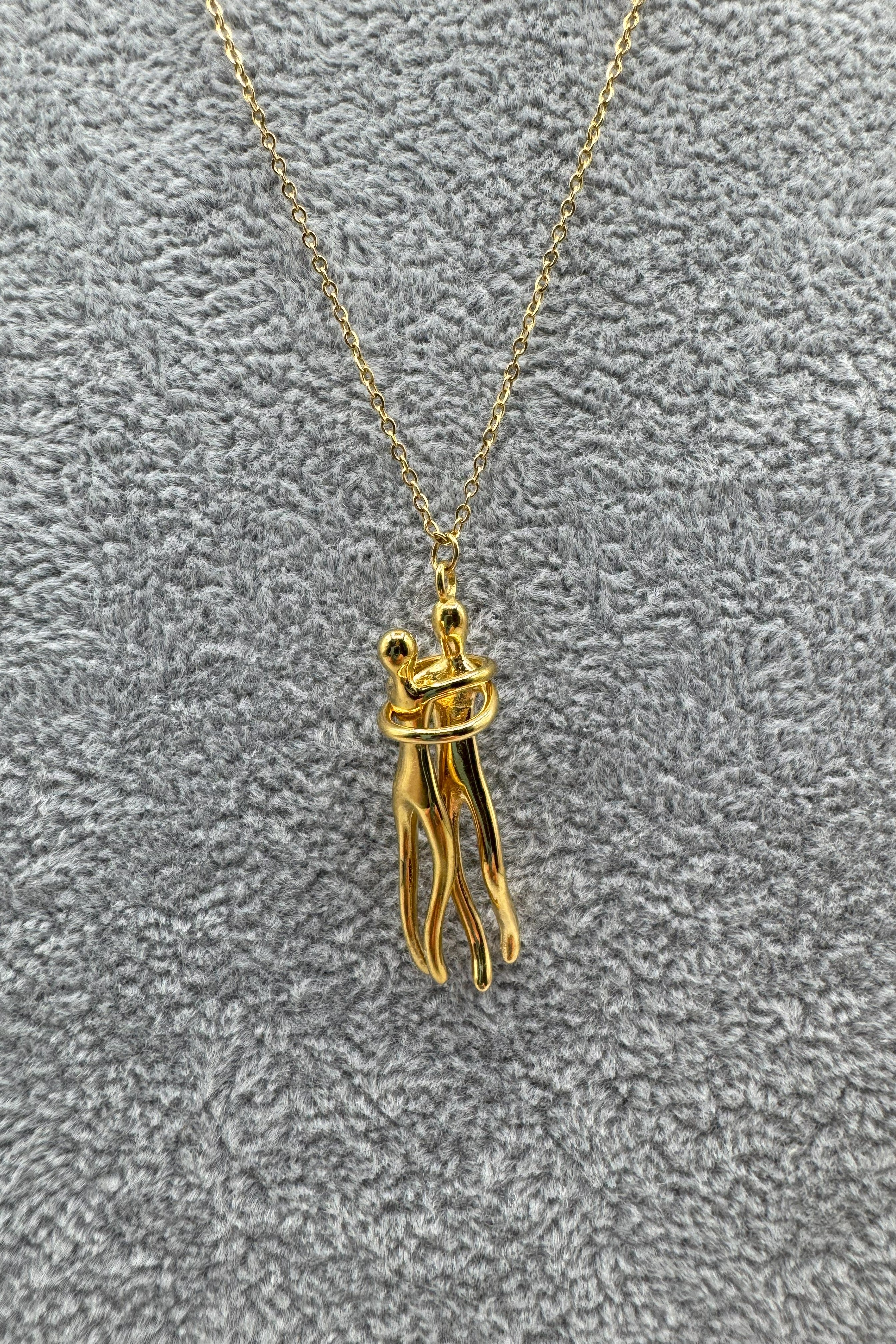 Collana Uomo Acciaio Dorato Con Ciondolo Amanti