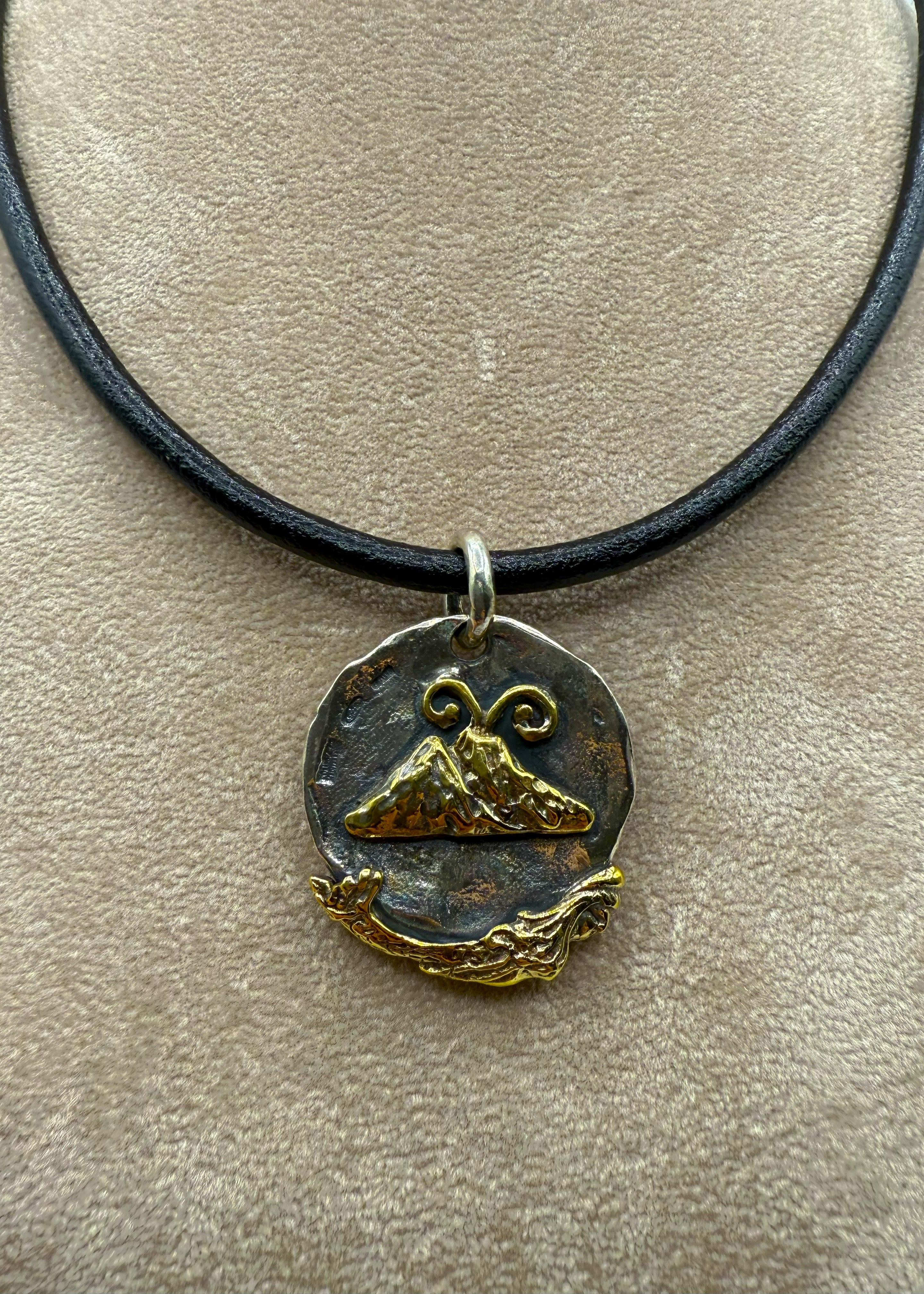 Collana In Argento 925 Con Doppia Faccia Vesuvio e San Gennaro C66