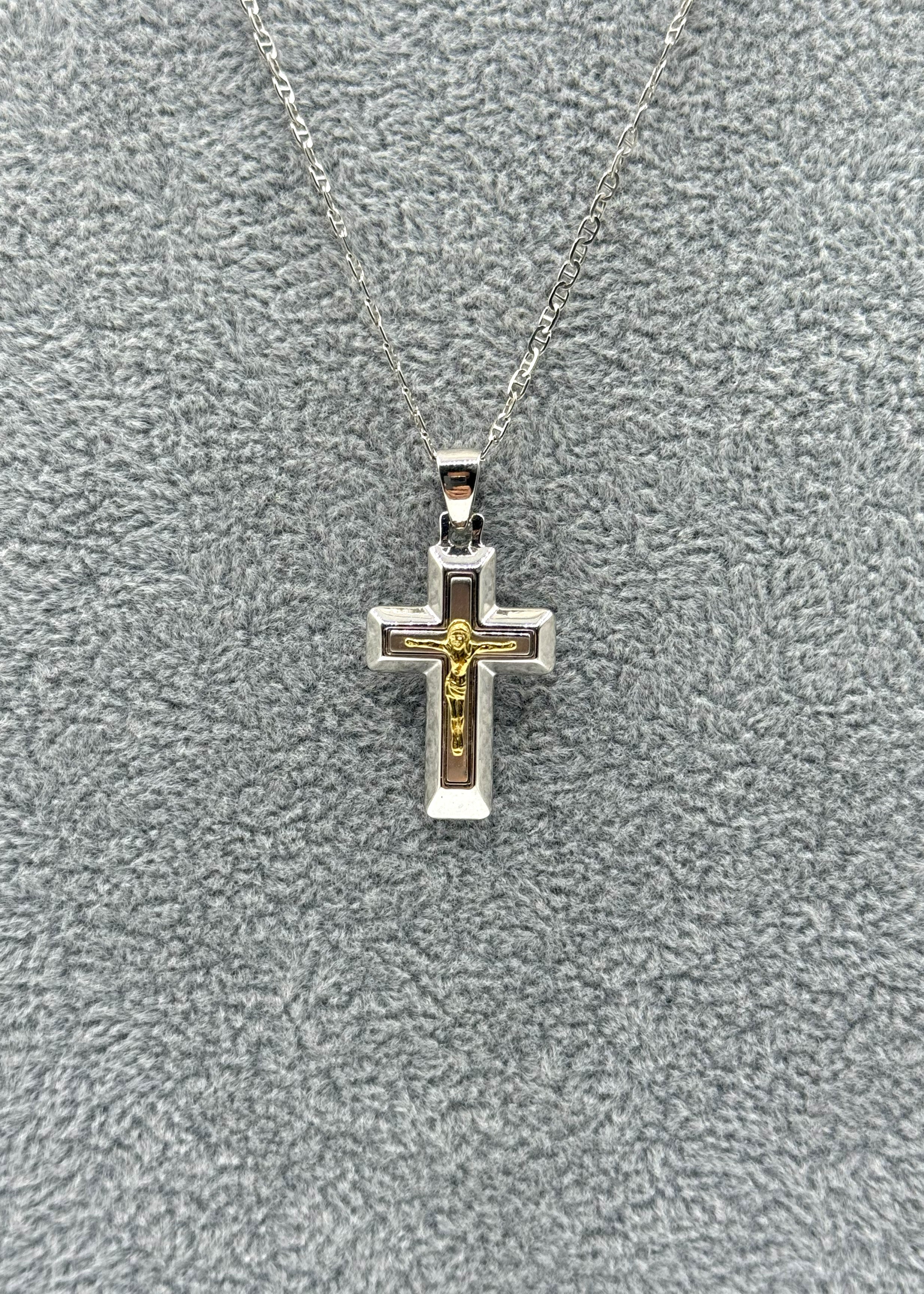 Collana Argento925 e Placcato Oro Con Ciondolo Crocifisso Art.PDUORO1011