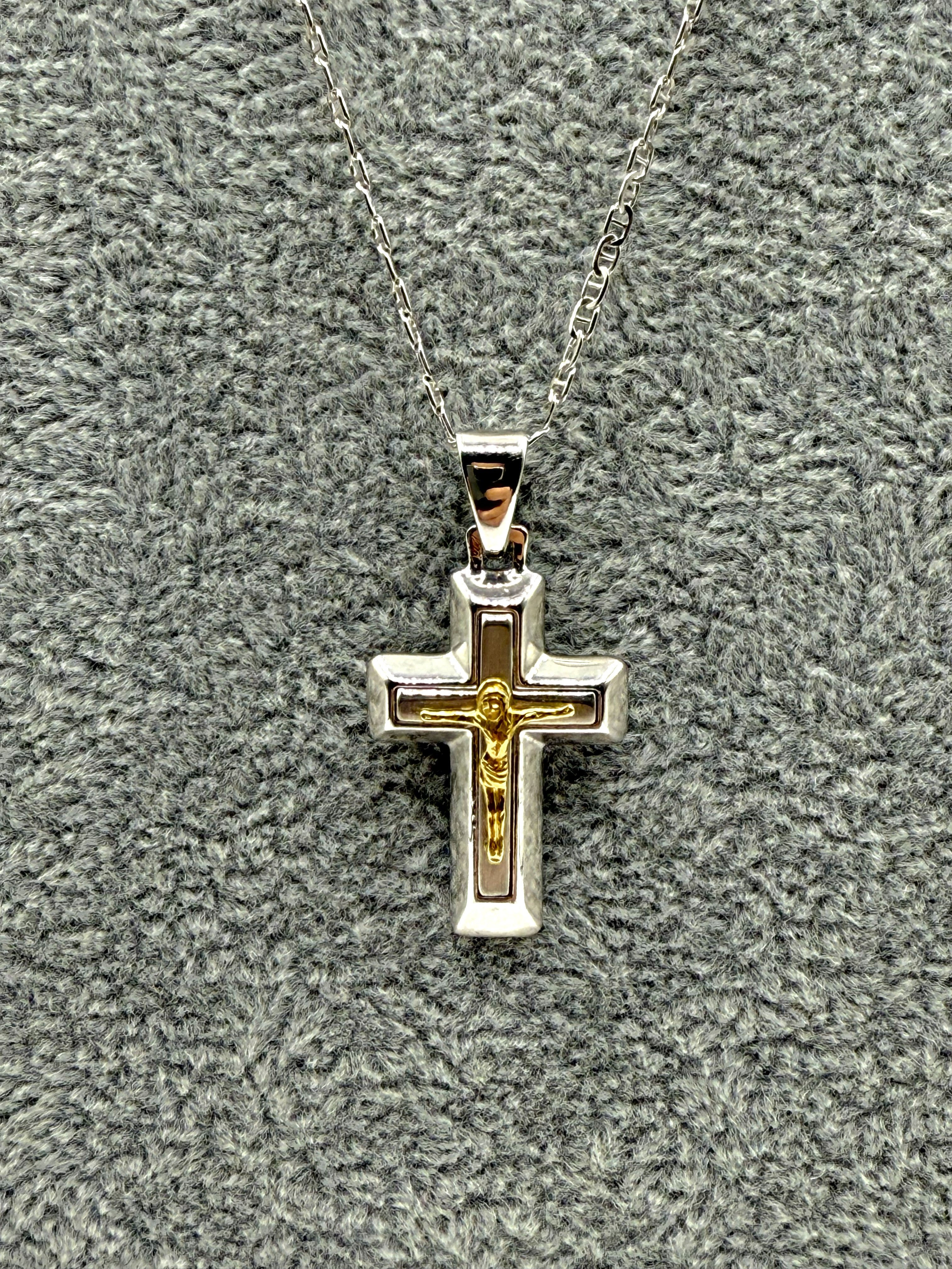 Collana Argento925 e Placcato Oro Con Ciondolo Crocifisso Art.PDUORO1011