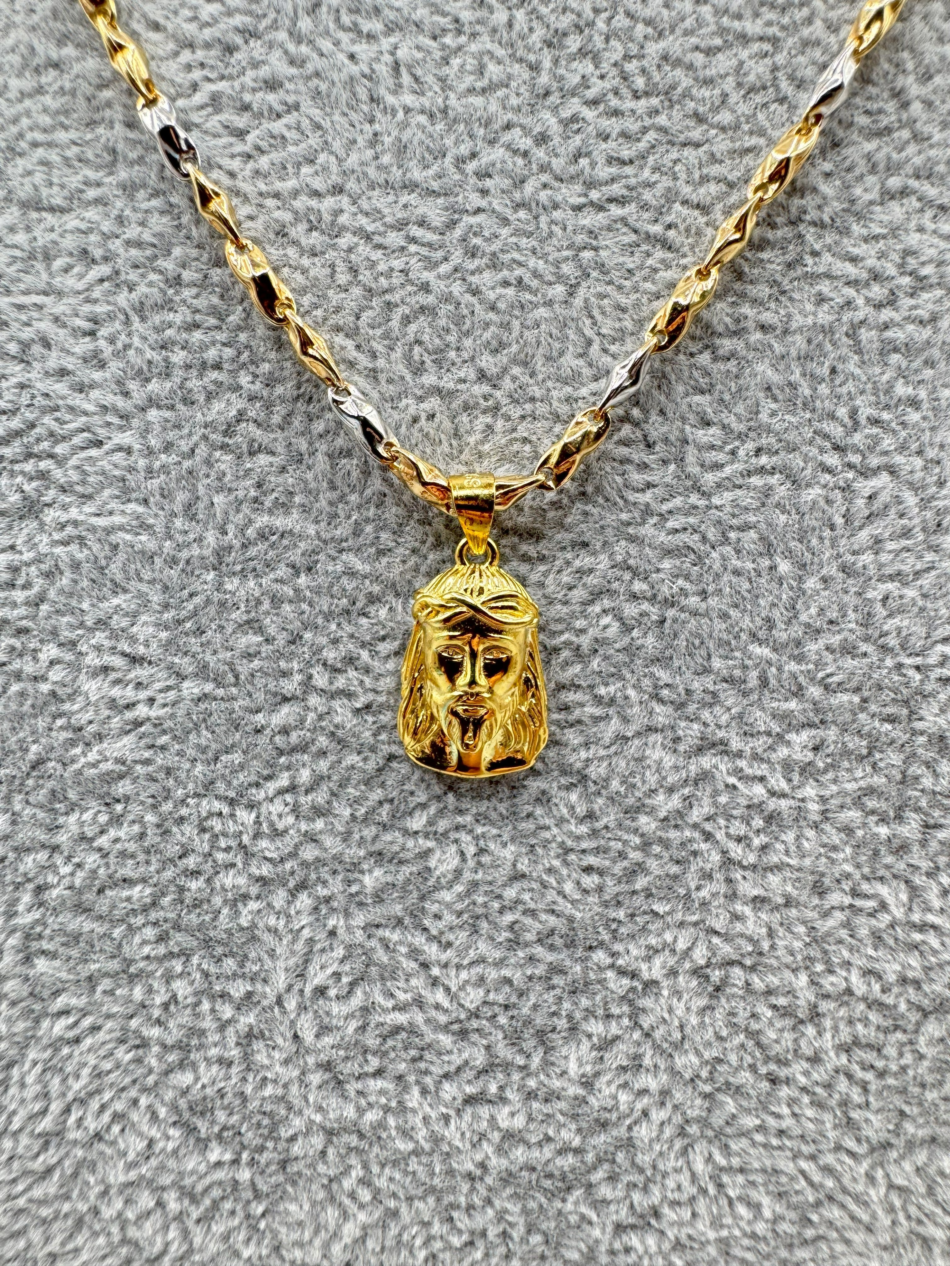 Collana Uomo Bicolore Argento 925 Con Ciondolo Gesù