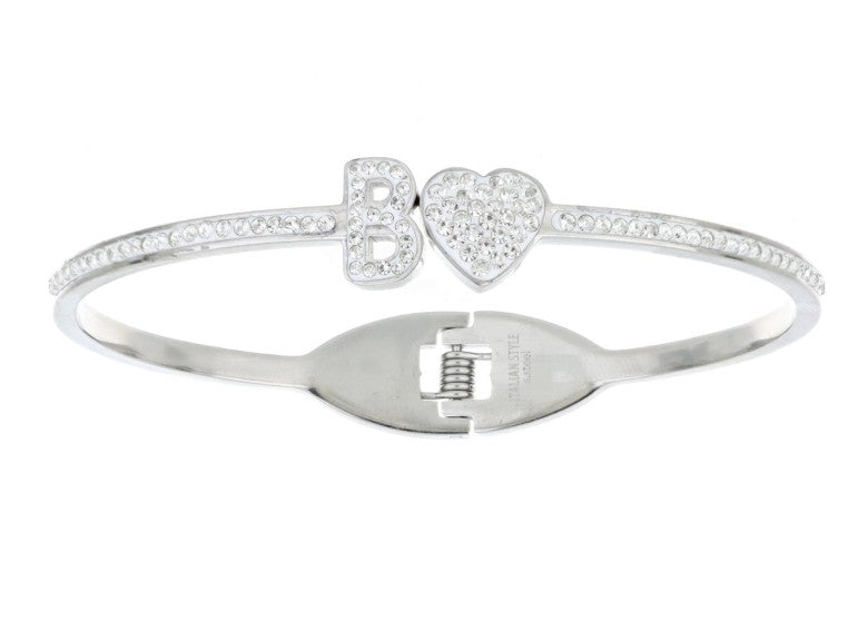 Bracciale Con Lettera Dalla "A" Alla "Z" e Cuore 10mm In Acciaio Art.BRLET100