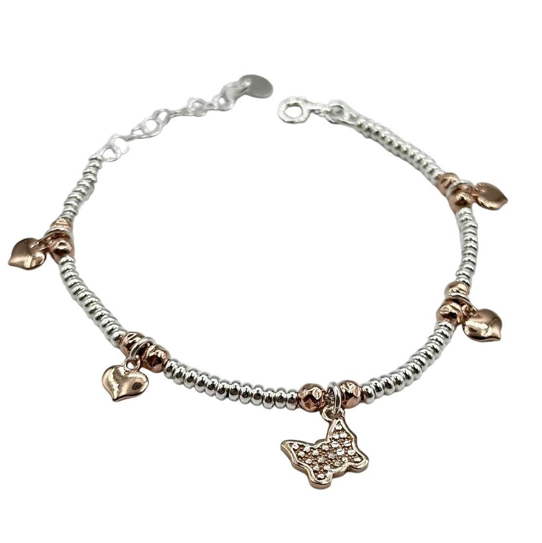 Bracciale Con Charm Oro Rosa Farfallina e Cuori Art.BR03