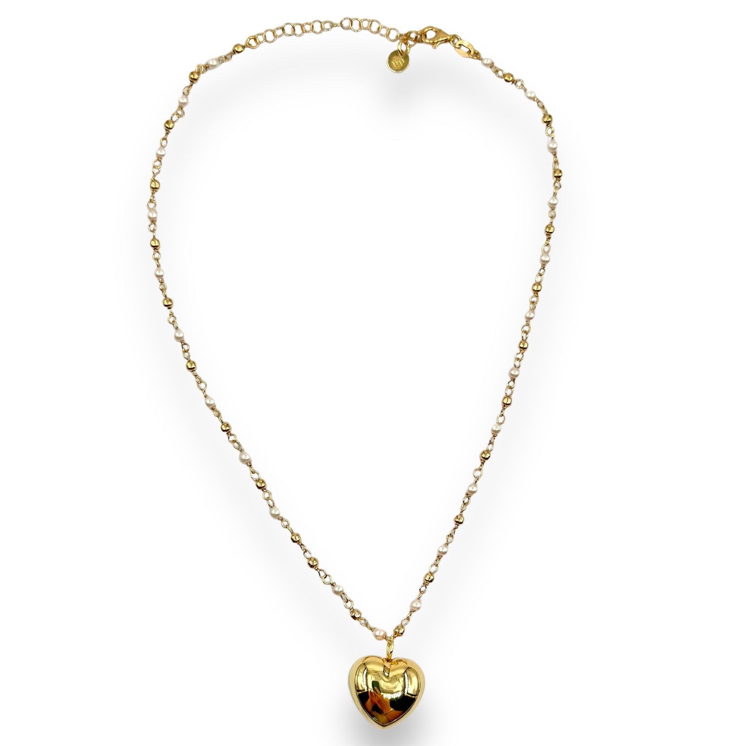 Collana Con Perline Rose e Cuore Pendente Art.CL36