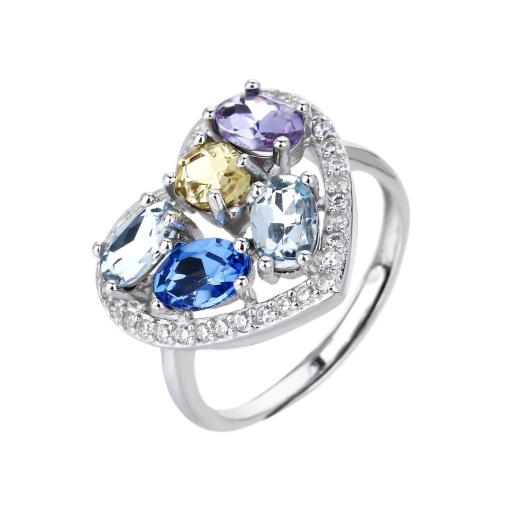 Anello Argento925 Con Cuore e Zirconi Colorati Art.4575-C1