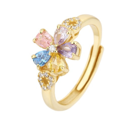 Anello Argento925 Dorato Con Zirconi a Forma di Fiore Art.9537-G