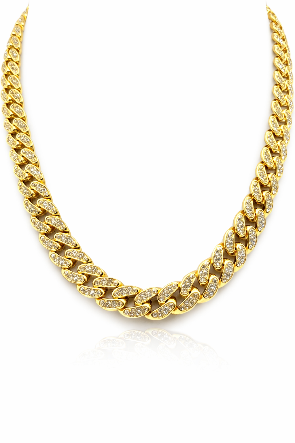 Collana Uomo Acciaio Dorato Cuban Link Zirconata