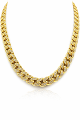 Collana Uomo Acciaio Dorato Cuban Link Zirconata
