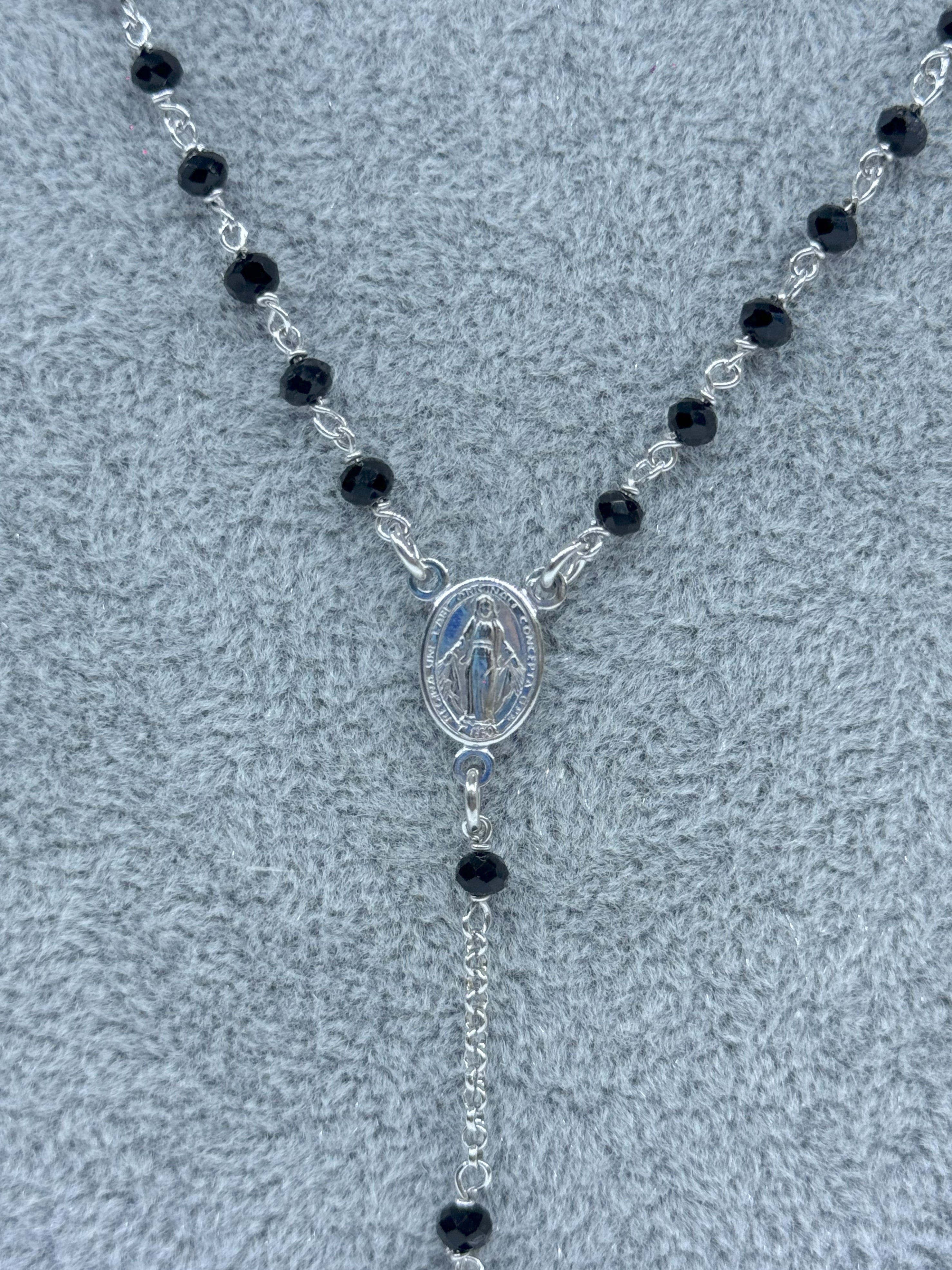 Collana Argento 925 Rosario Con Crocifisso e Madonnina