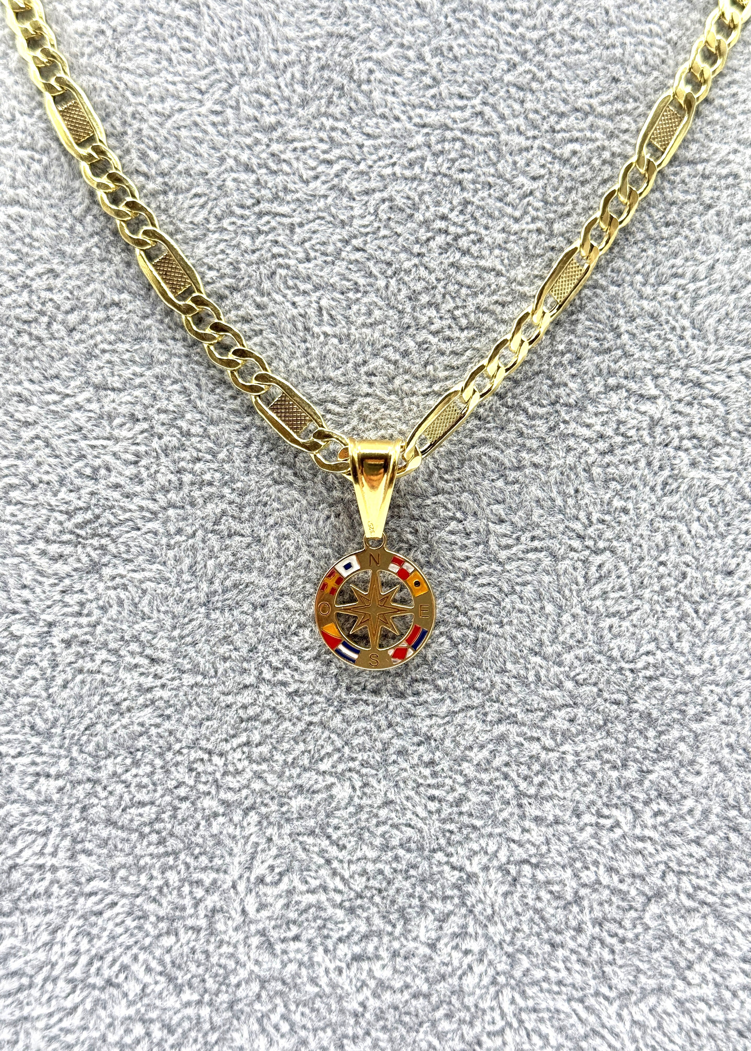 Collana Uomo 3+1  Con Ciondolo Rosa Dei Venti Argento 925