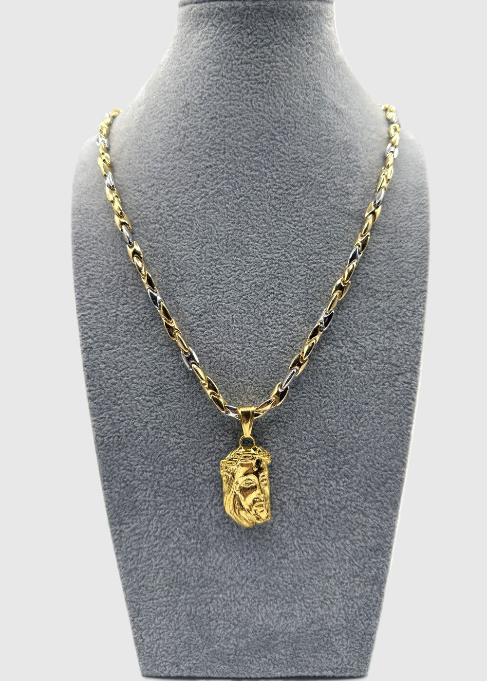 Collana Uomo Bicolore 5 mm Con Ciondolo Gesù Argento 925