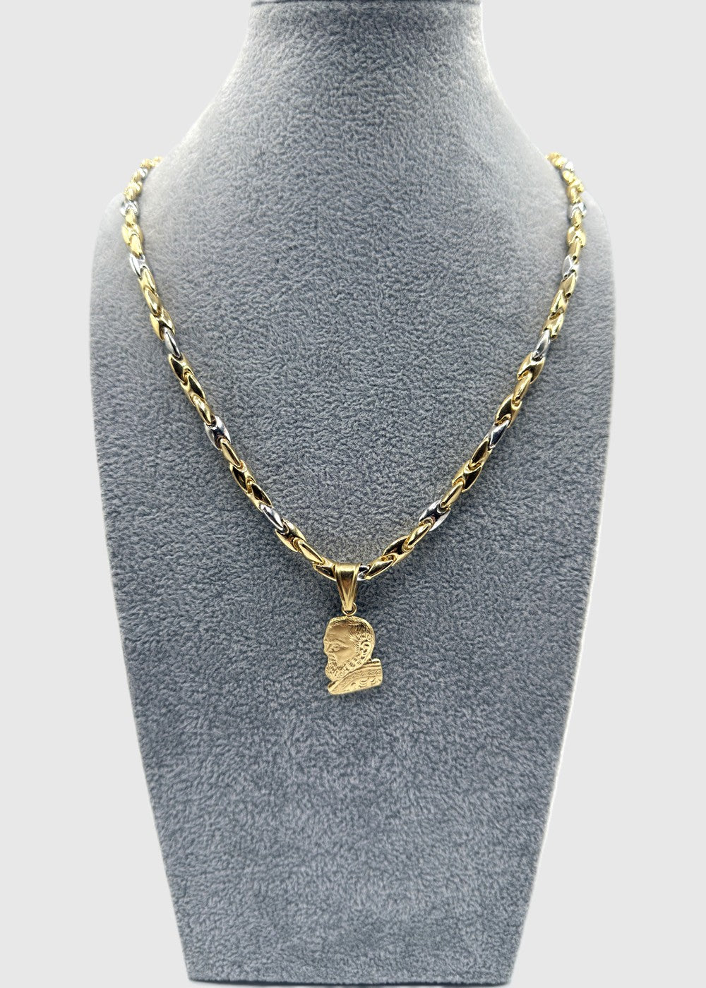 Collana Uomo Bicolore  5 mm Con Ciondolo Padre Pio Argento 925