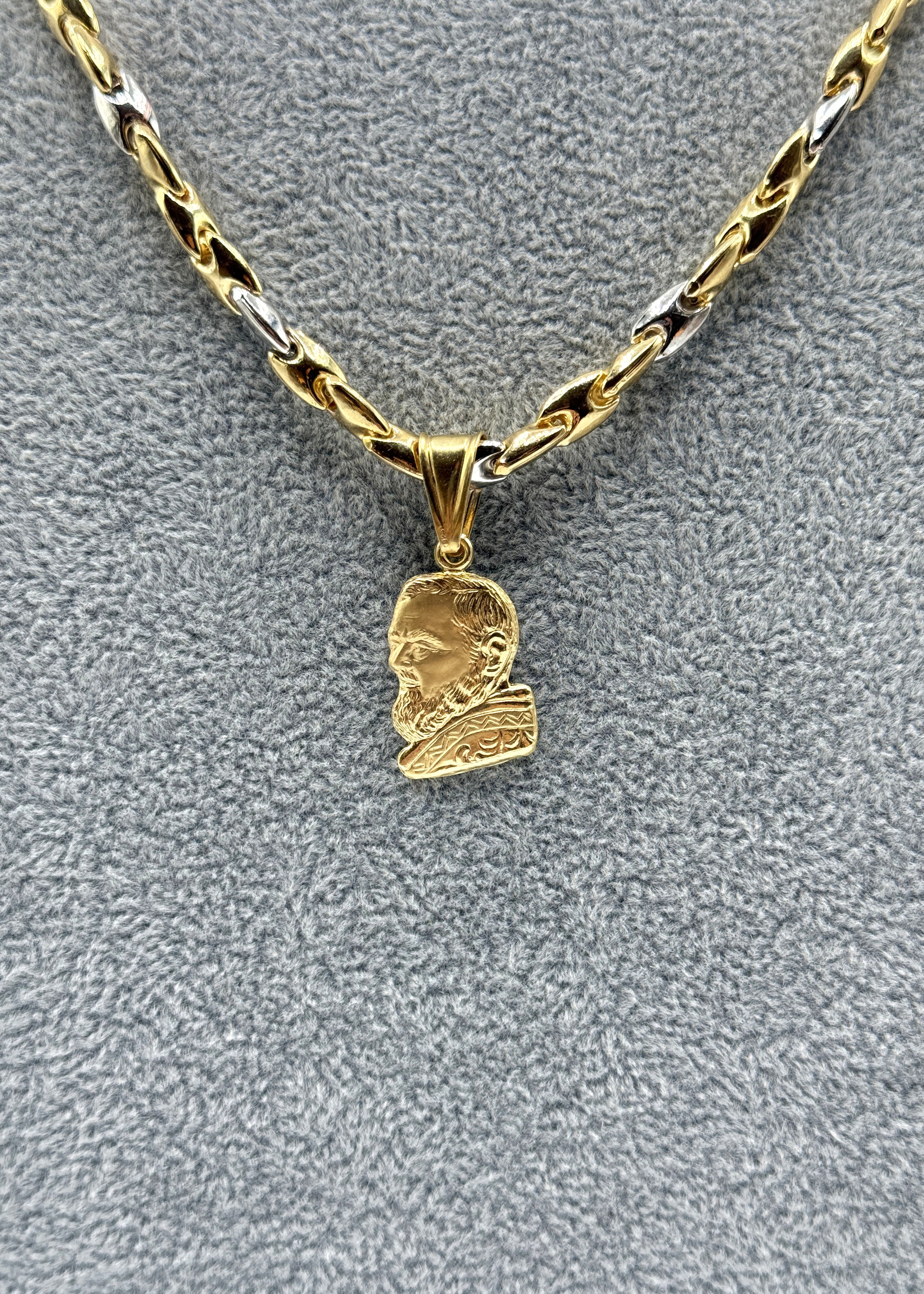 Collana Uomo Bicolore  5 mm Con Ciondolo Padre Pio Argento 925