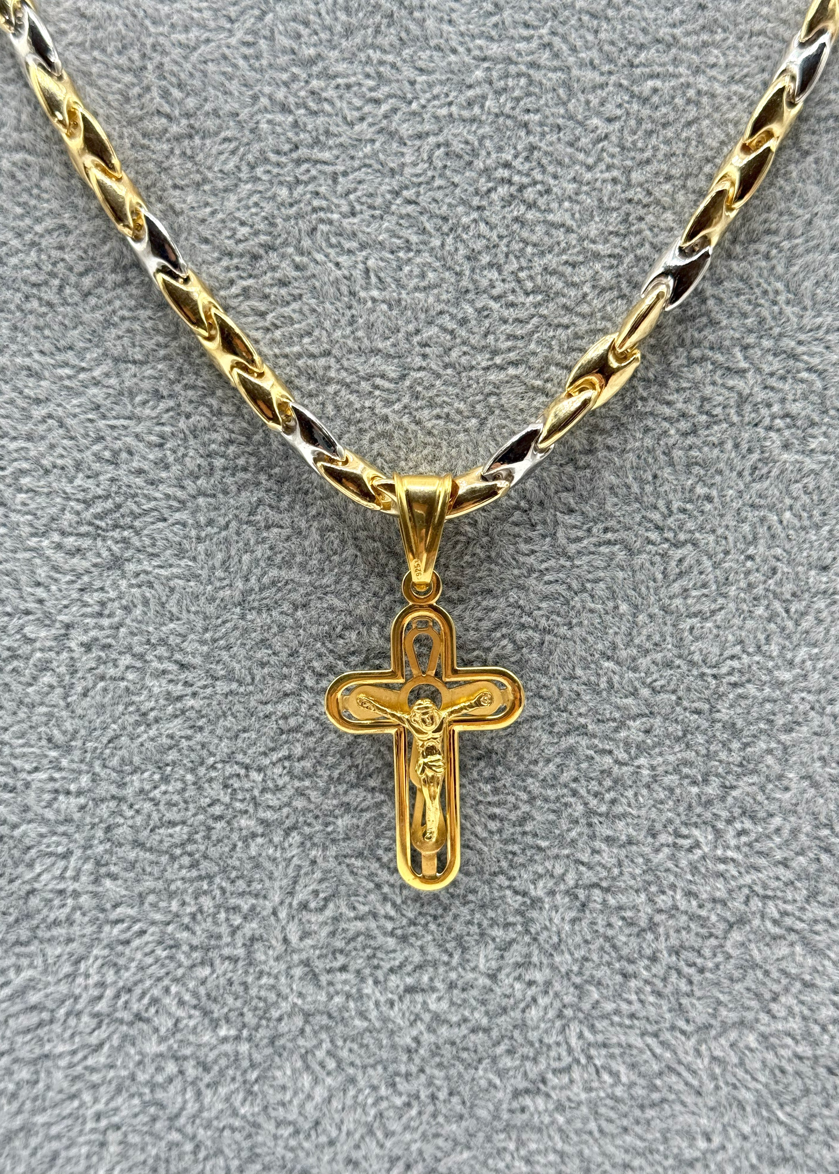 Collana Uomo Bicolore  5 mm Con Ciondolo Crocifisso Argento 925
