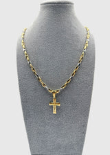 Collana Uomo Bicolore  5 mm Con Ciondolo Crocifisso Argento 925