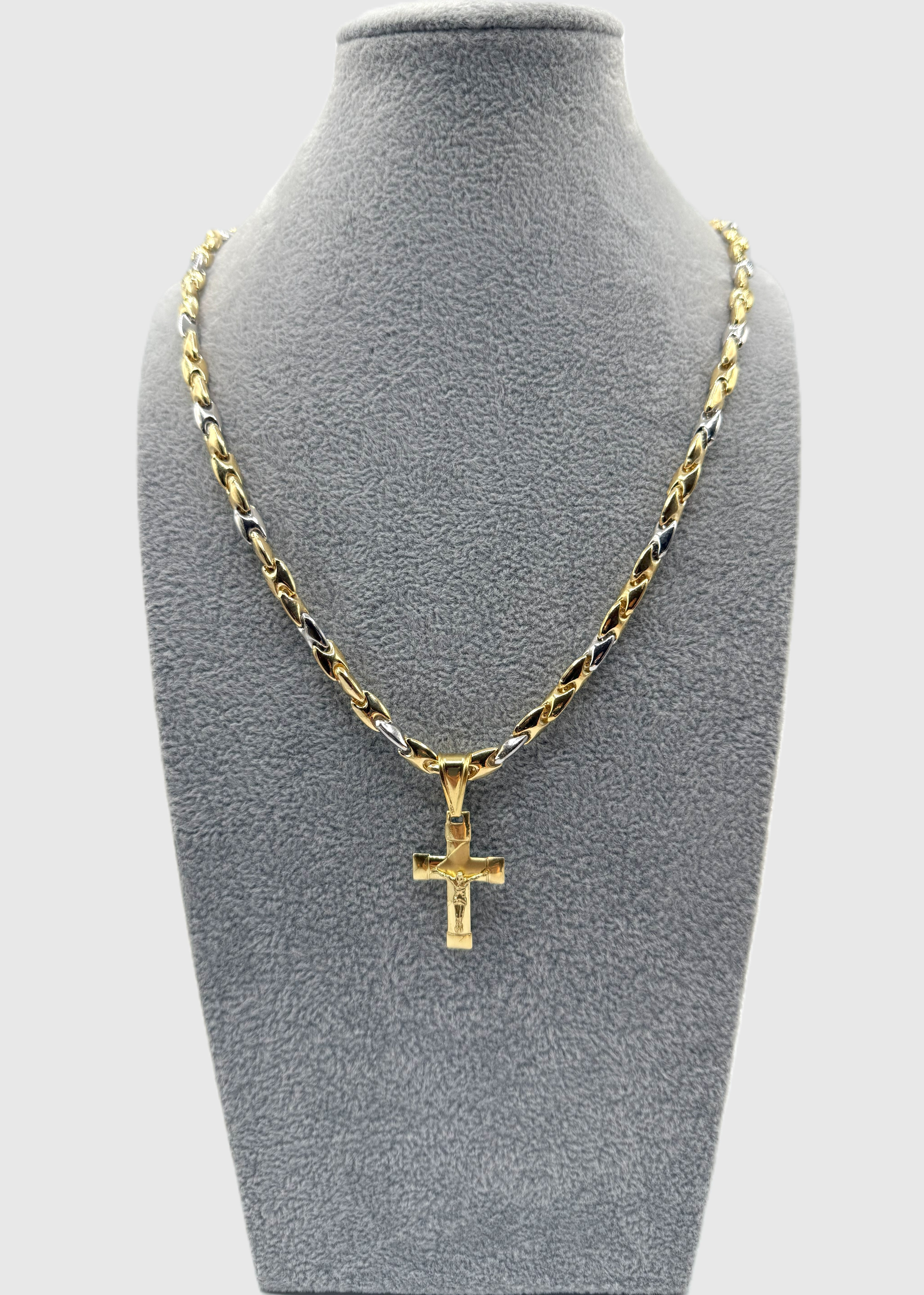 Collana Uomo Bicolore  5 mm Con Ciondolo Crocifisso Argento 925