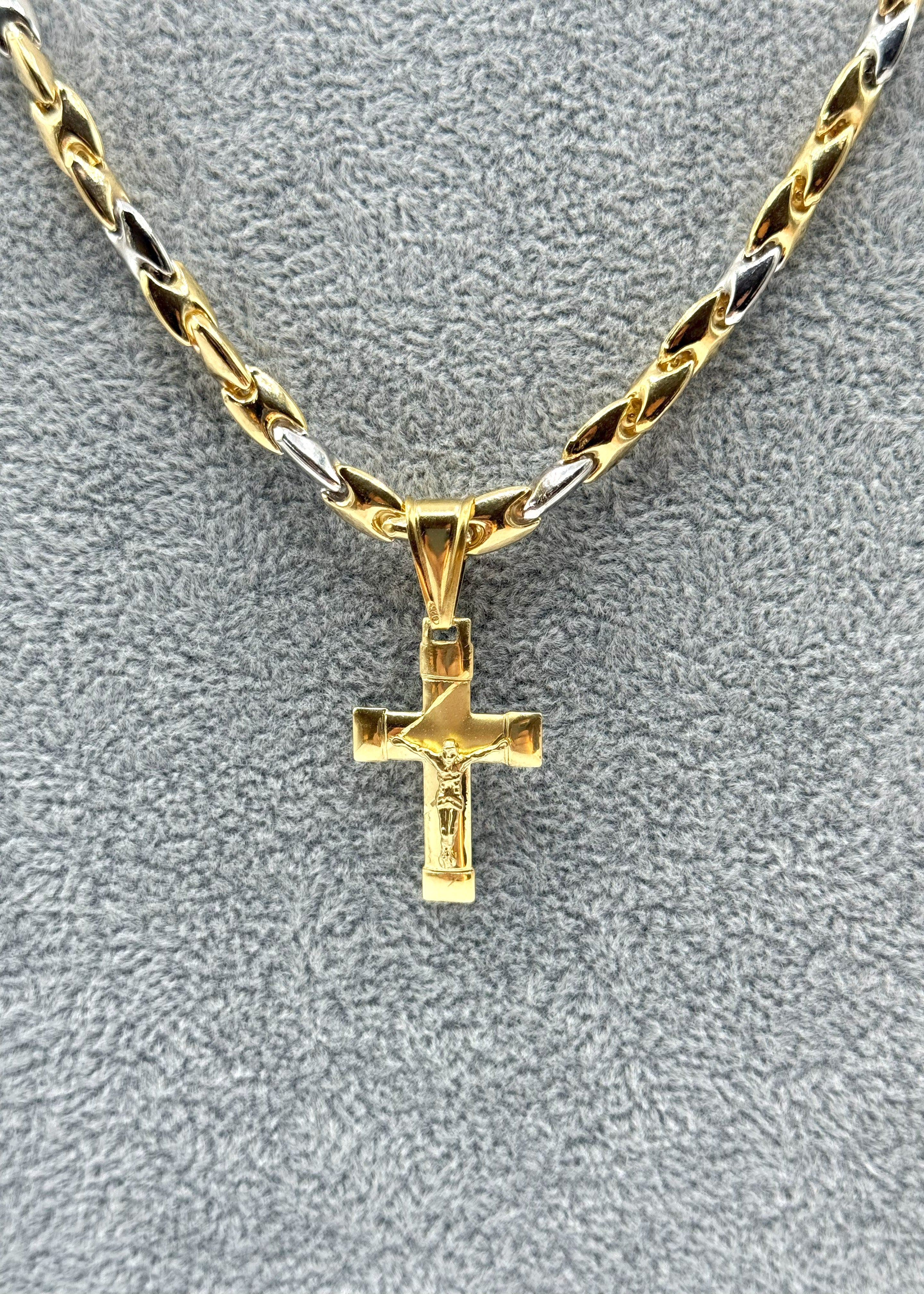 Collana Uomo Bicolore  5 mm Con Ciondolo Crocifisso Argento 925