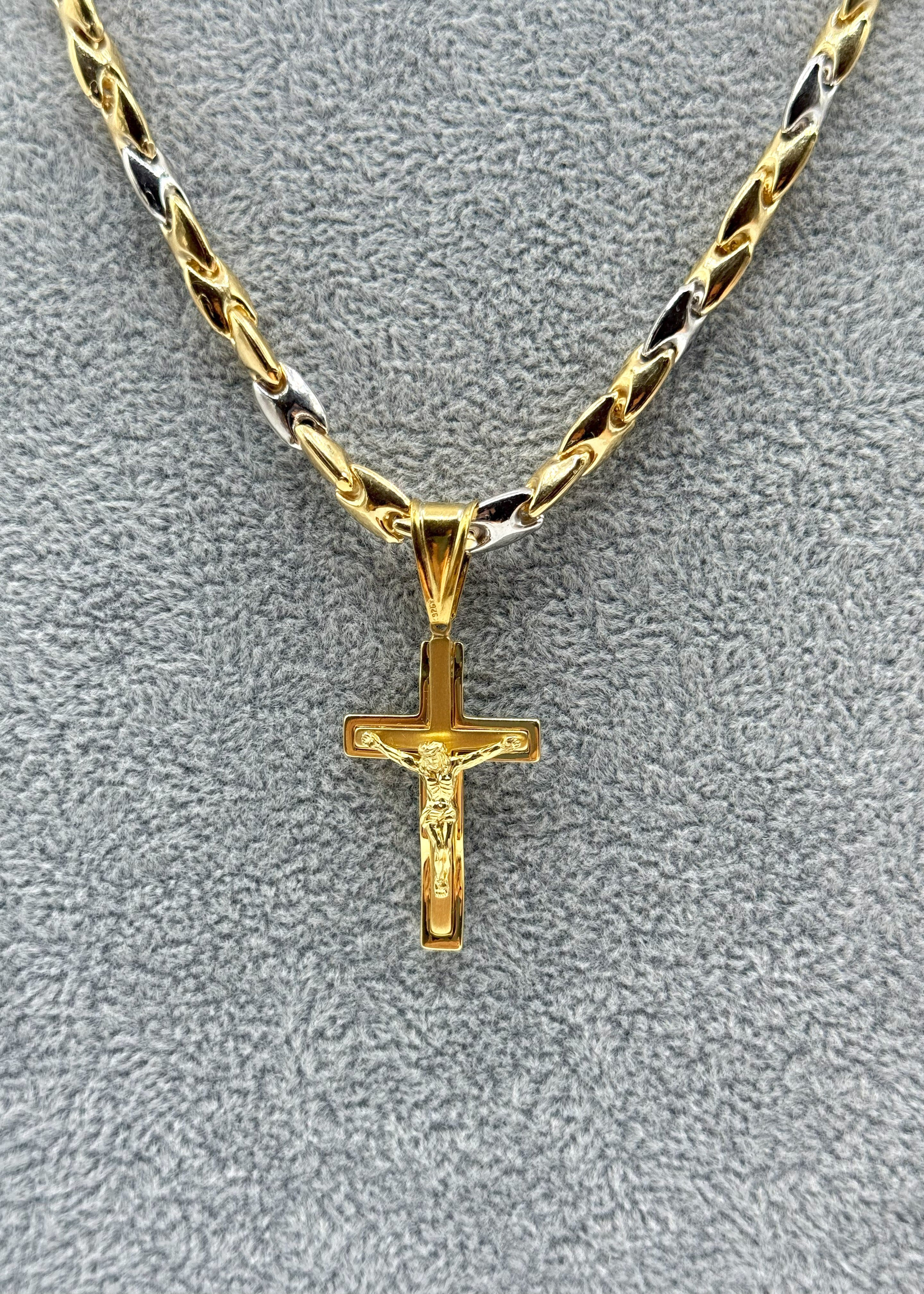 Collana Uomo Bicolore  5 mm Con Ciondolo Crocifisso Argento 925