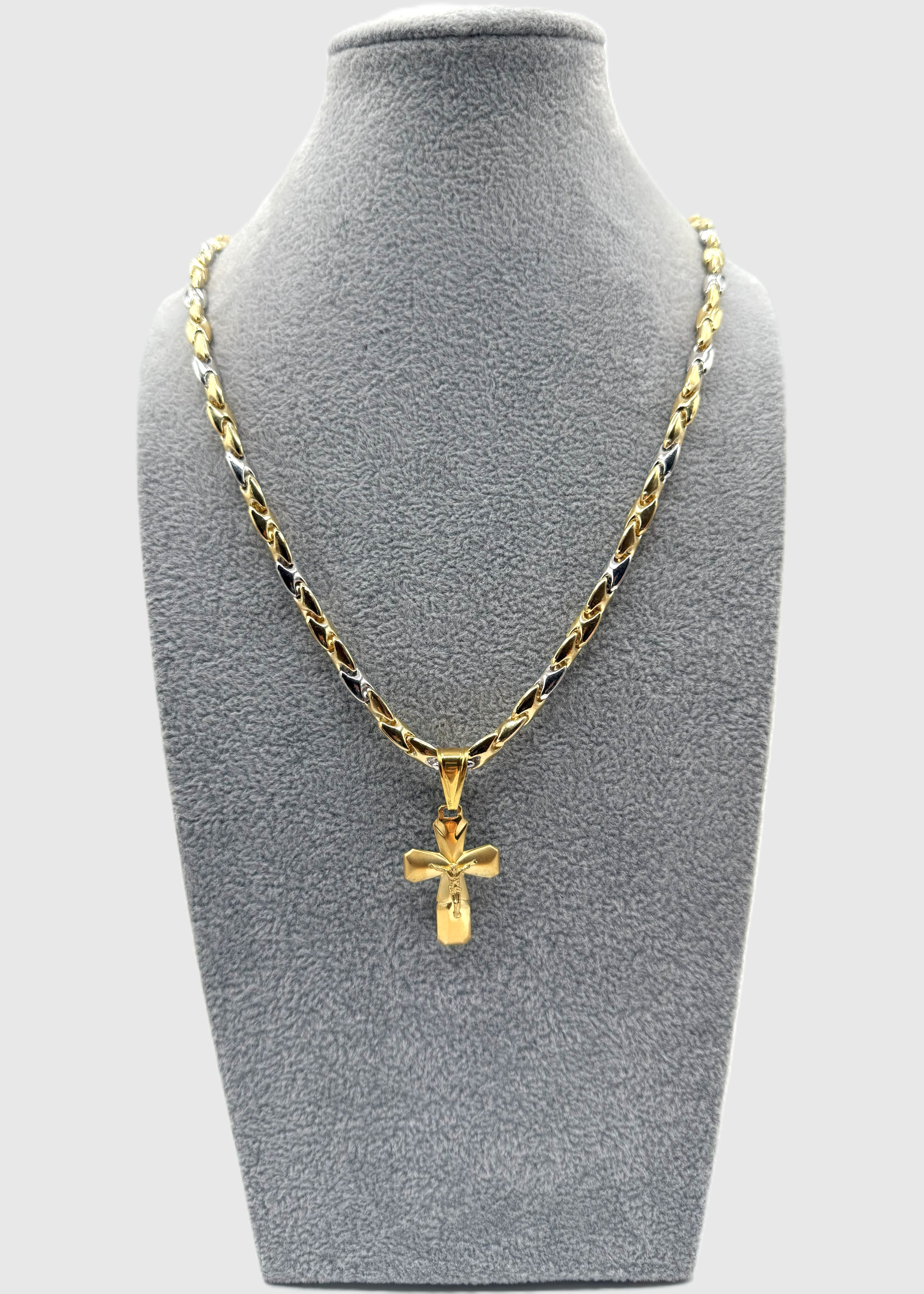 Collana Uomo Bicolore  5 mm Con Ciondolo Crocifisso Argento 925