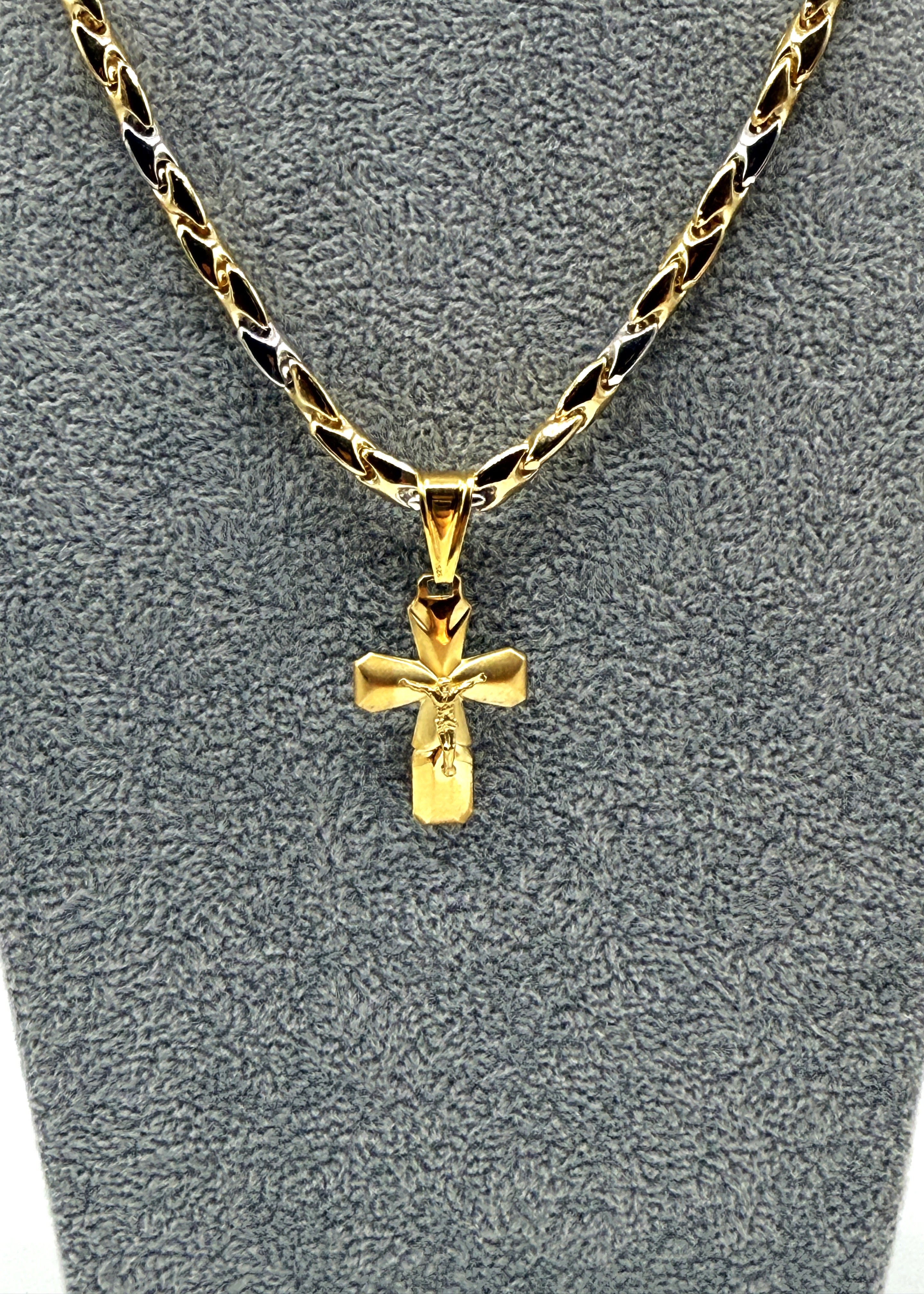 Collana Uomo Bicolore  5 mm Con Ciondolo Crocifisso Argento 925