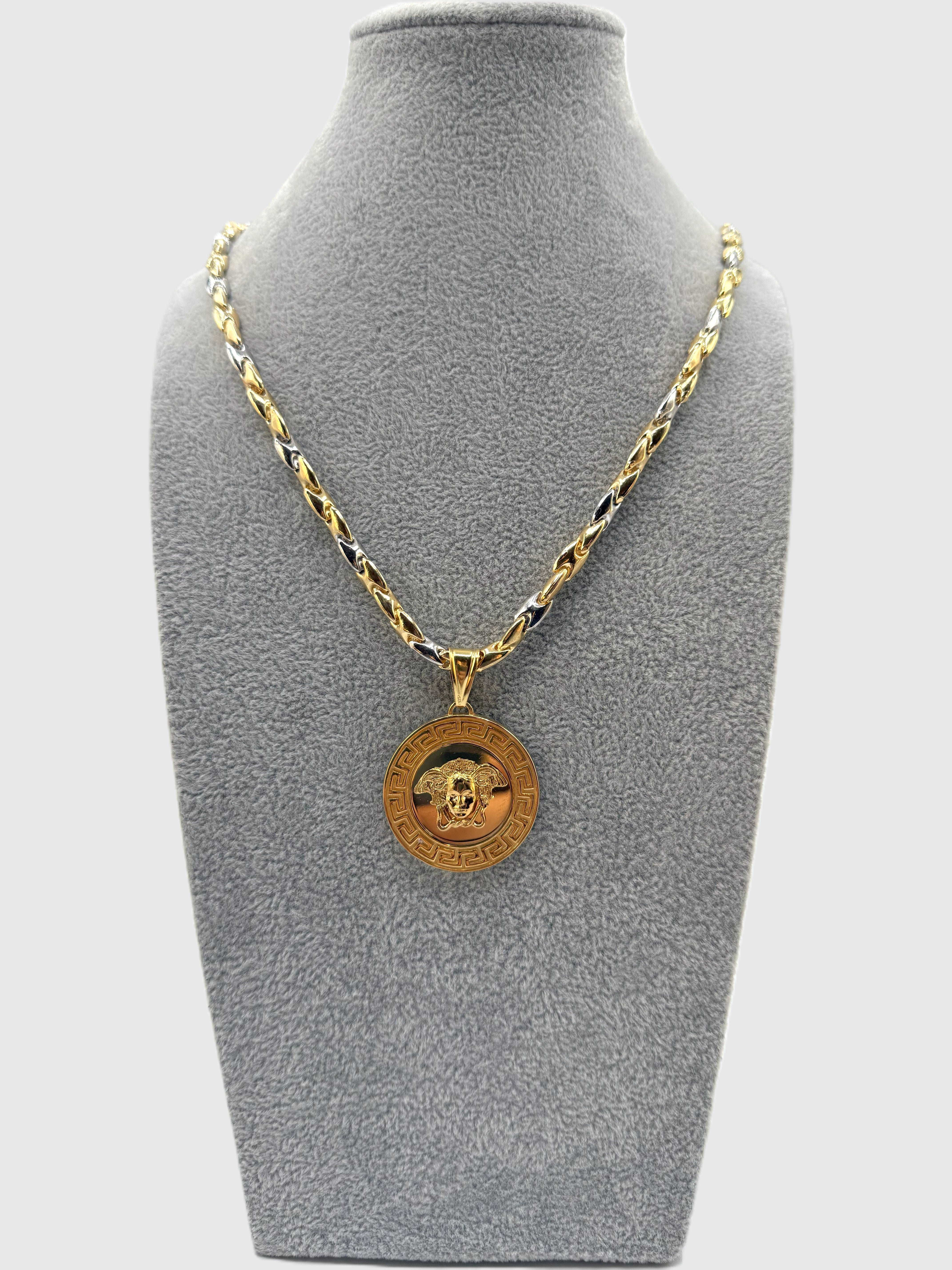 Collana Uomo Bicolore  5 mm Con Ciondolo Versace Argento 925