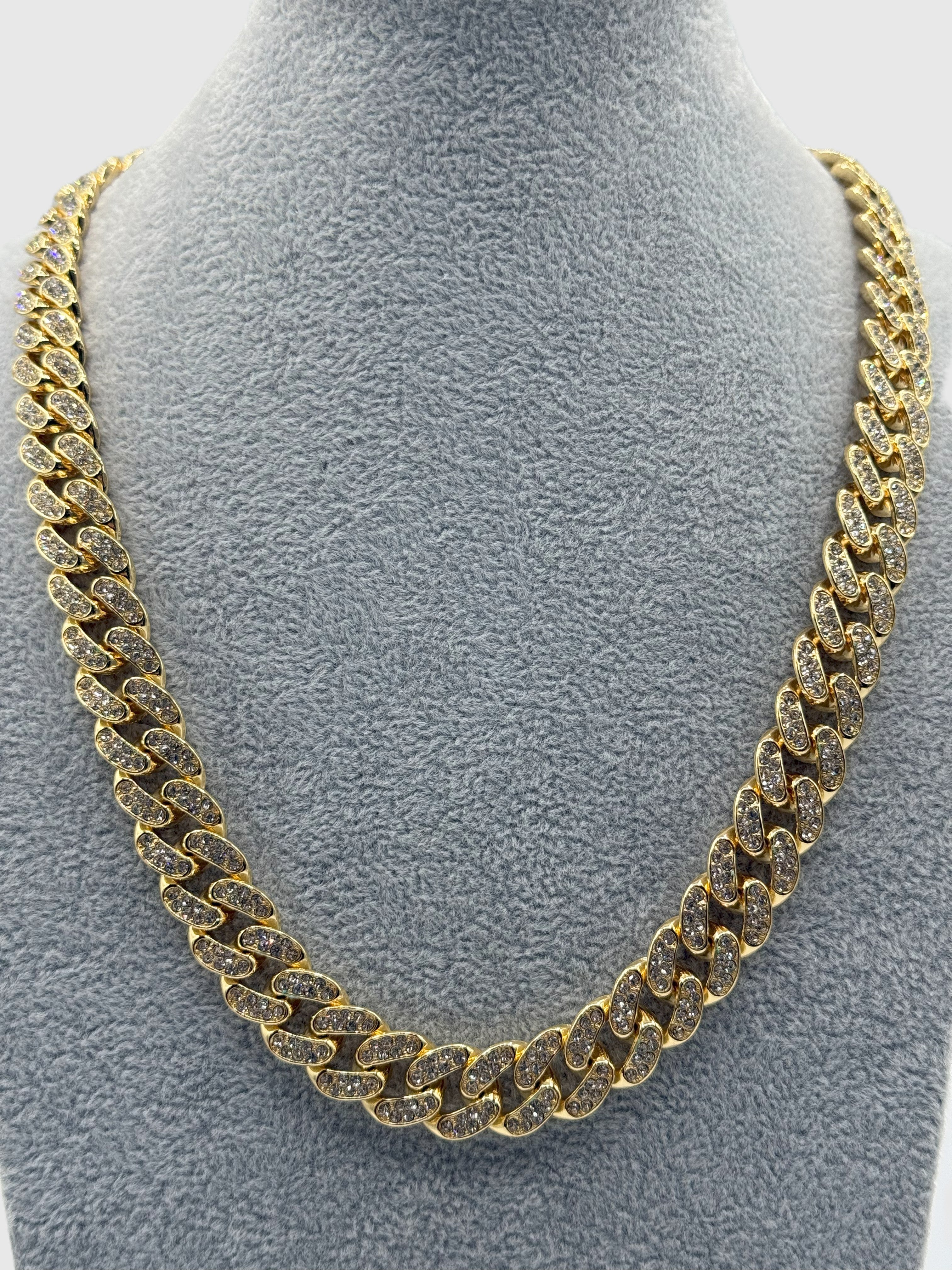 Collana Uomo Acciaio Dorato Cuban Link Zirconata