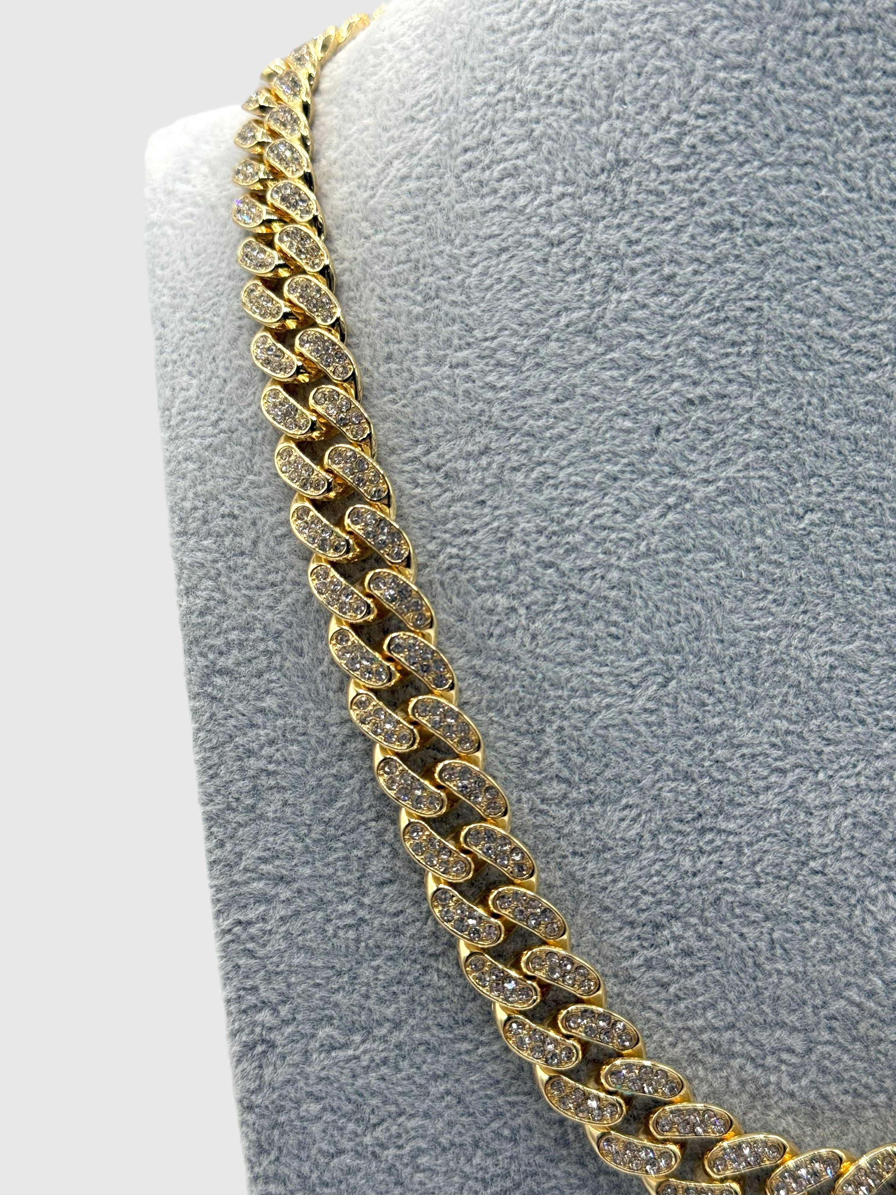 Collana Uomo Acciaio Dorato Cuban Link Zirconata
