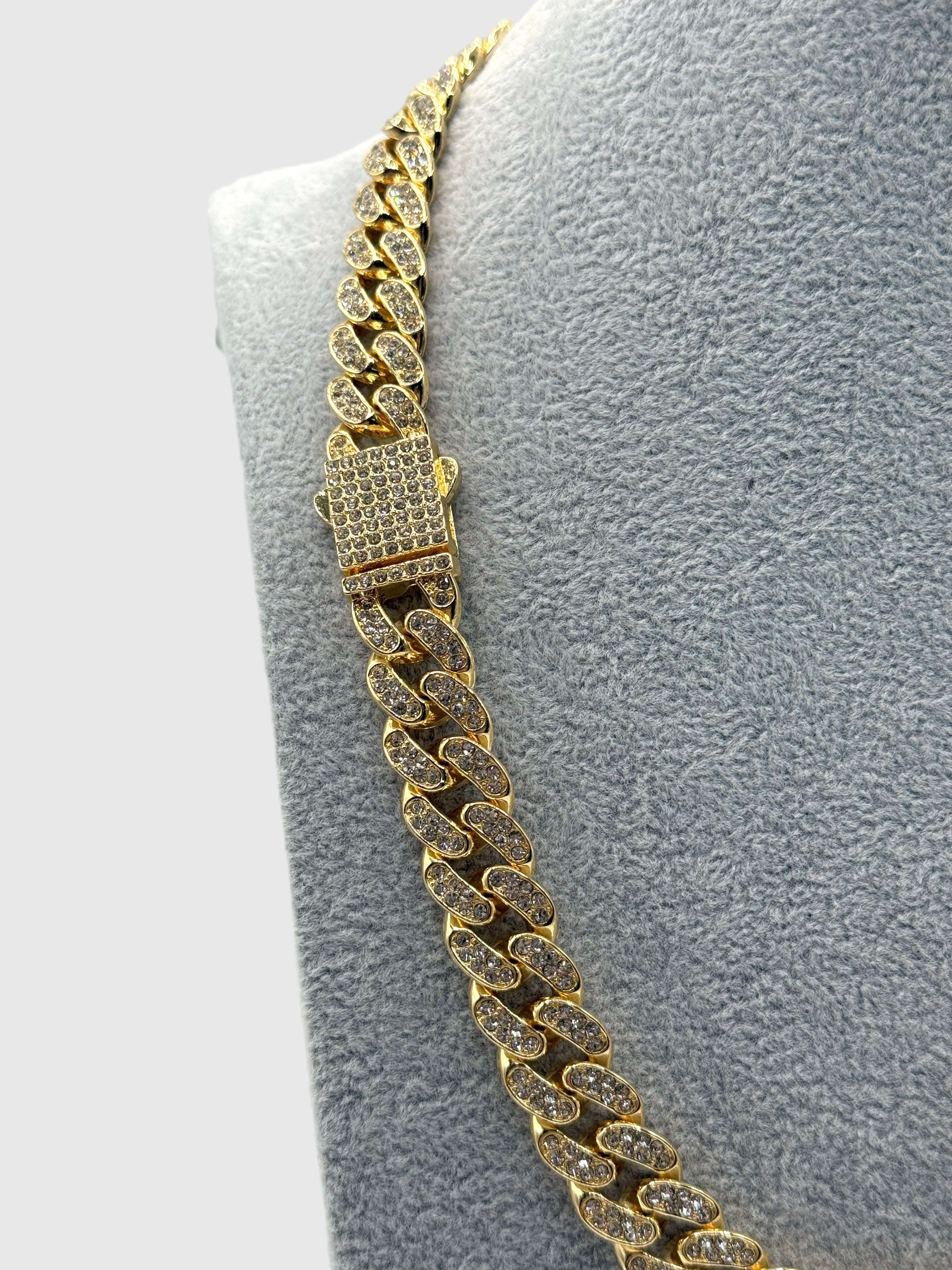 Collana Uomo Acciaio Dorato Cuban Link Zirconata