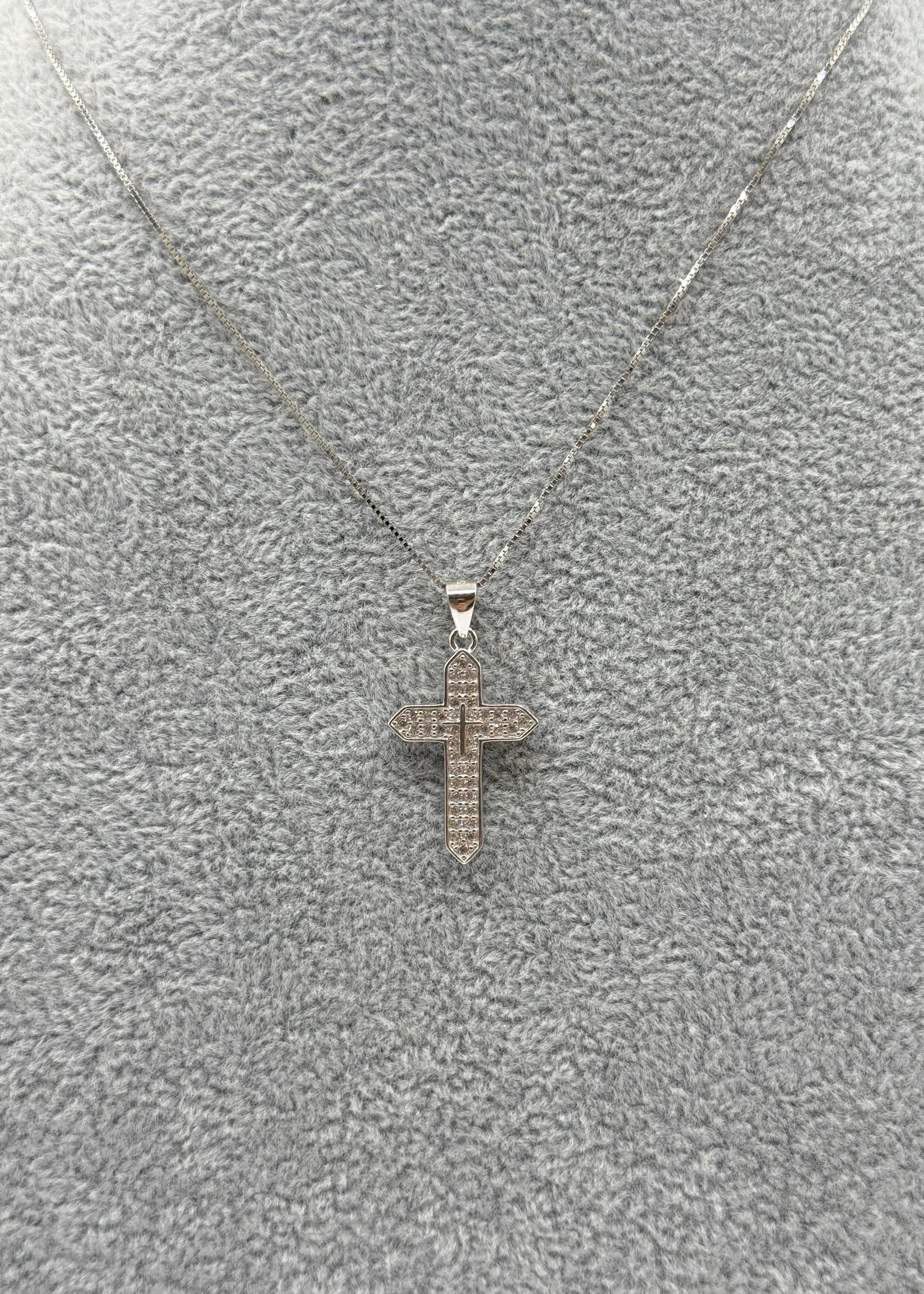 Collana Argento925 Con Ciondolo Crocifisso Zirconato Art.9654