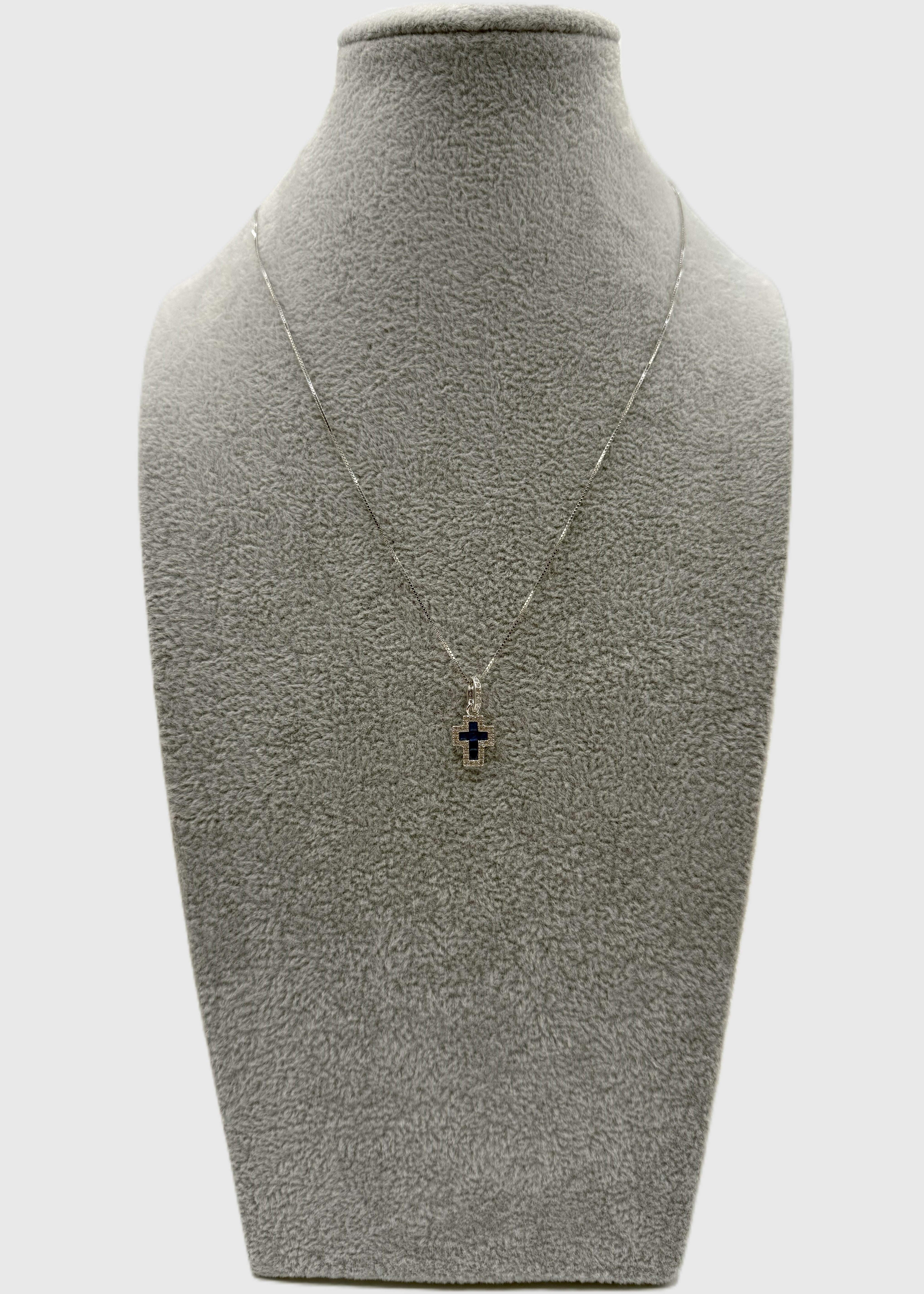 Collana Argento925 Con Ciondolo Crocifisso Zirconato Art.P20/38 Blu