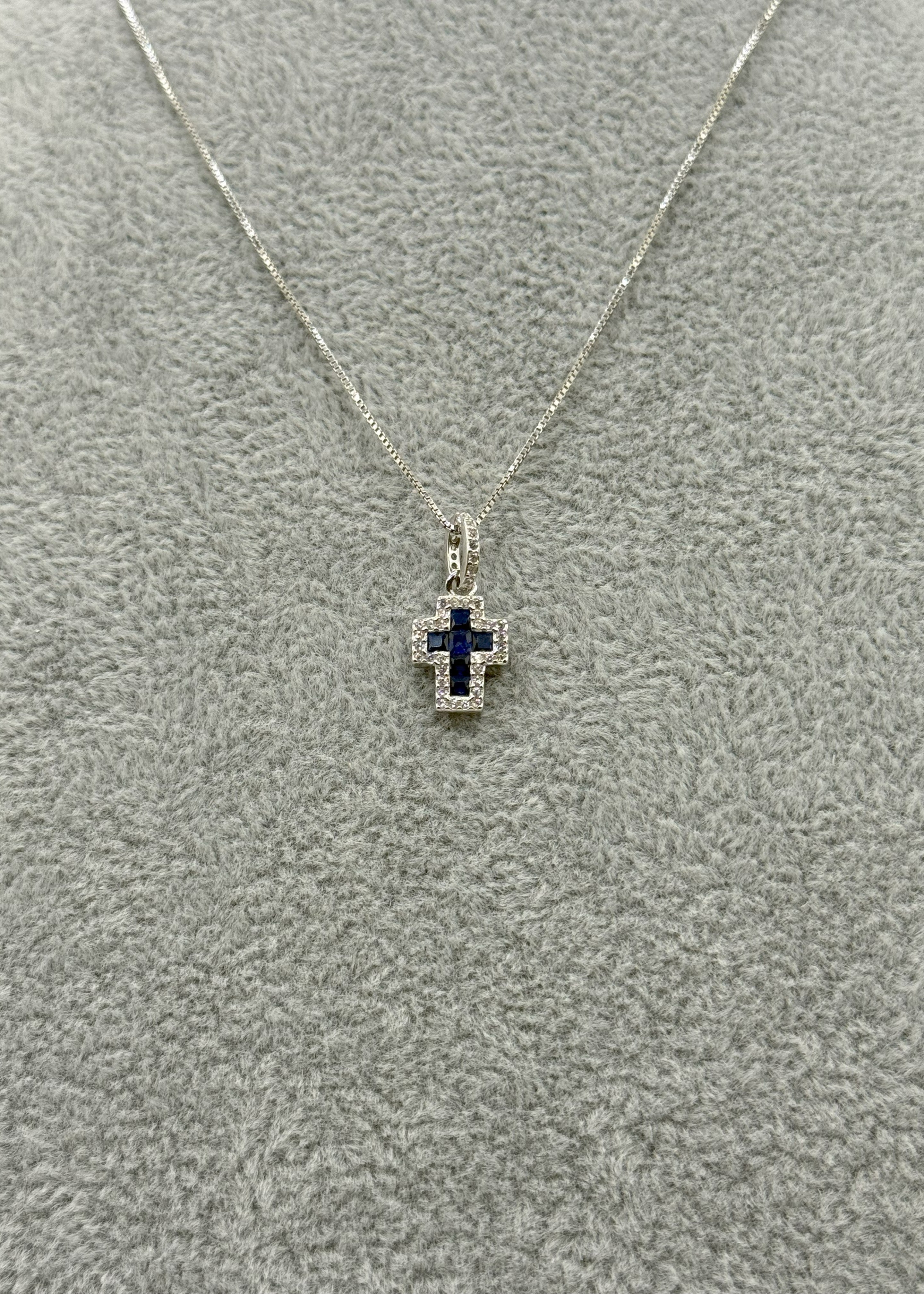 Collana Argento925 Con Ciondolo Crocifisso Zirconato Art.P20/38 Blu