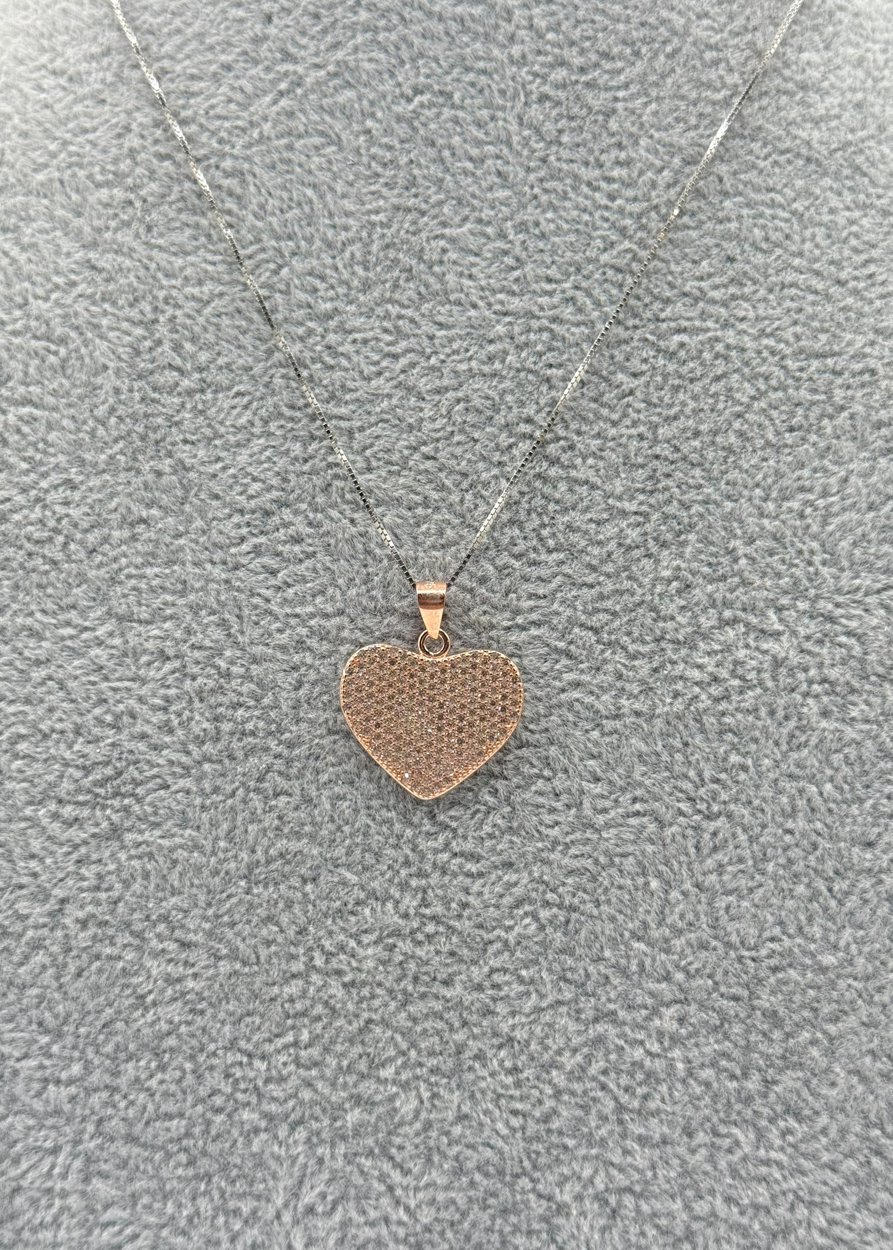 Collana Argento925 Con Cuore Zirconato Color Rame Art.P24/4
