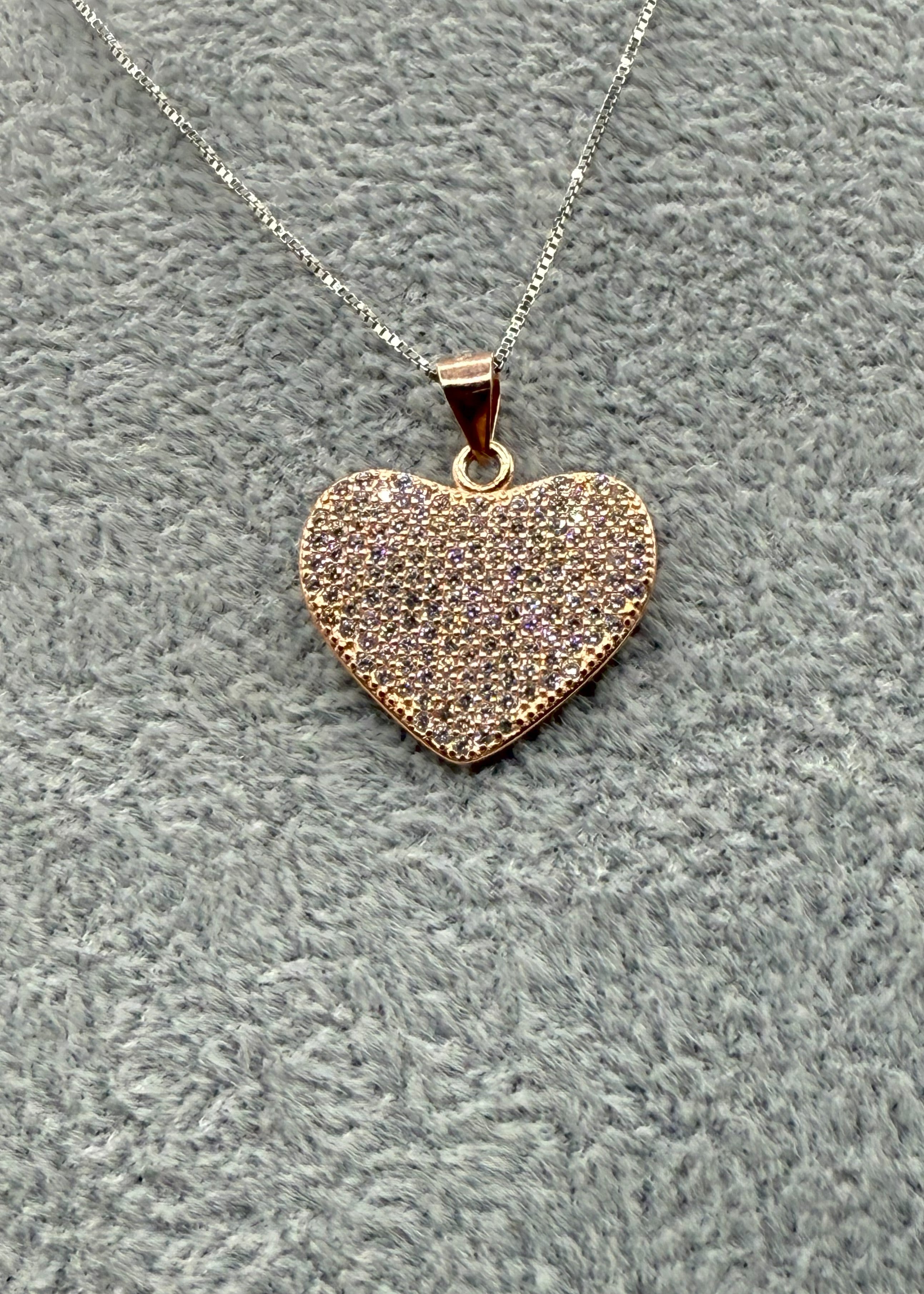 Collana Argento925 Con Cuore Zirconato Color Rame Art.P24/4