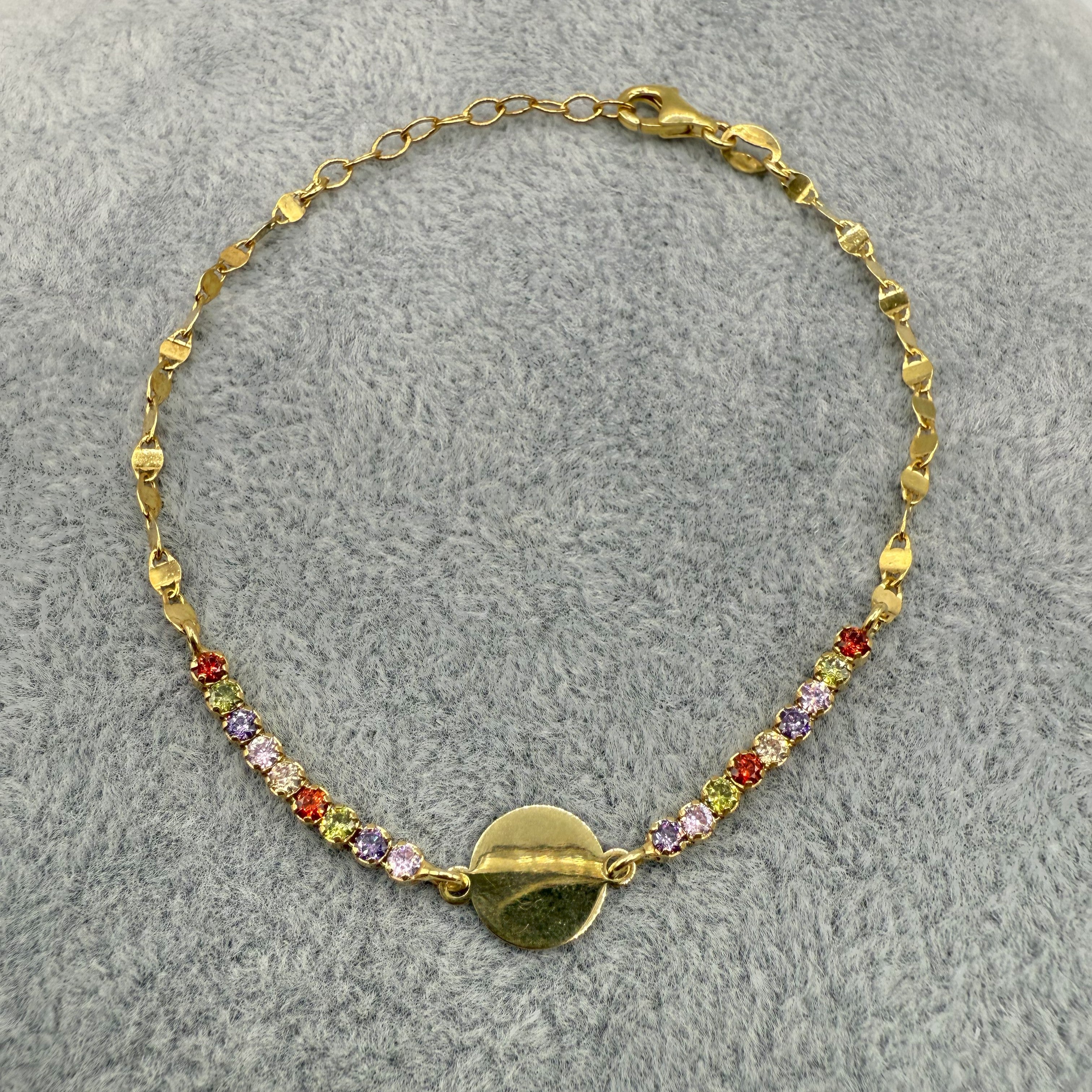 Bracciale Argento925 Dorato Con Ciondolo e Zirconi Colorati Art.9946