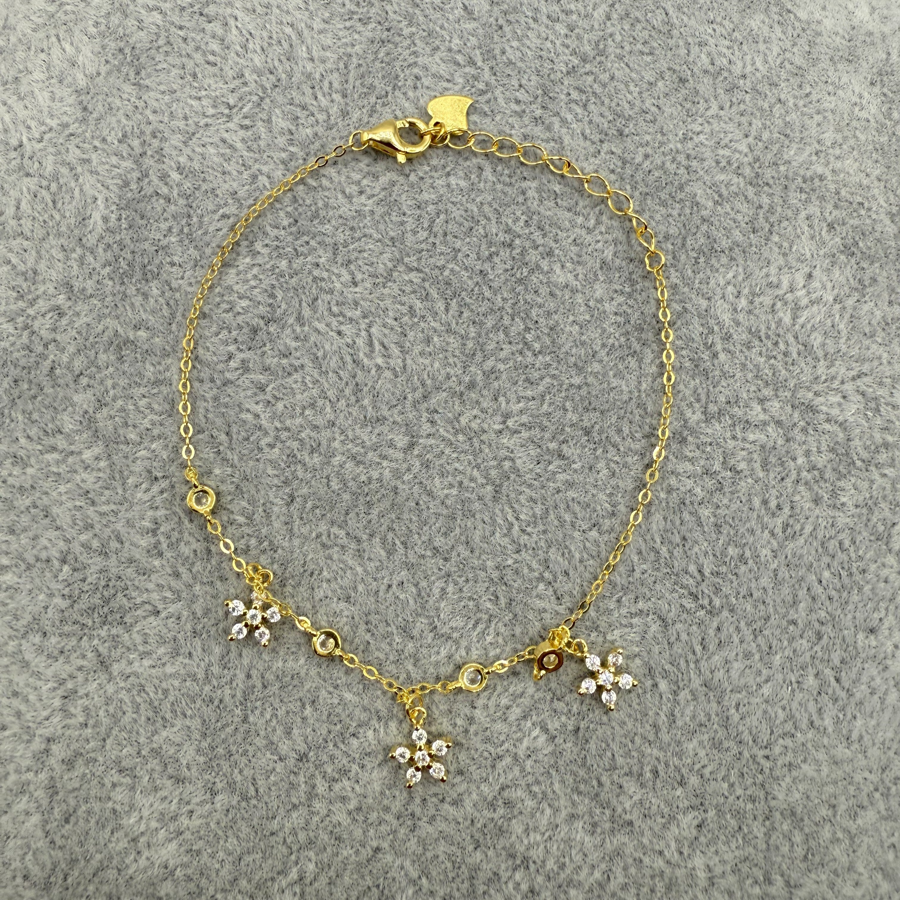 Bracciale Argento925 Dorato Con Fiorellini Zirconati Art.Br34