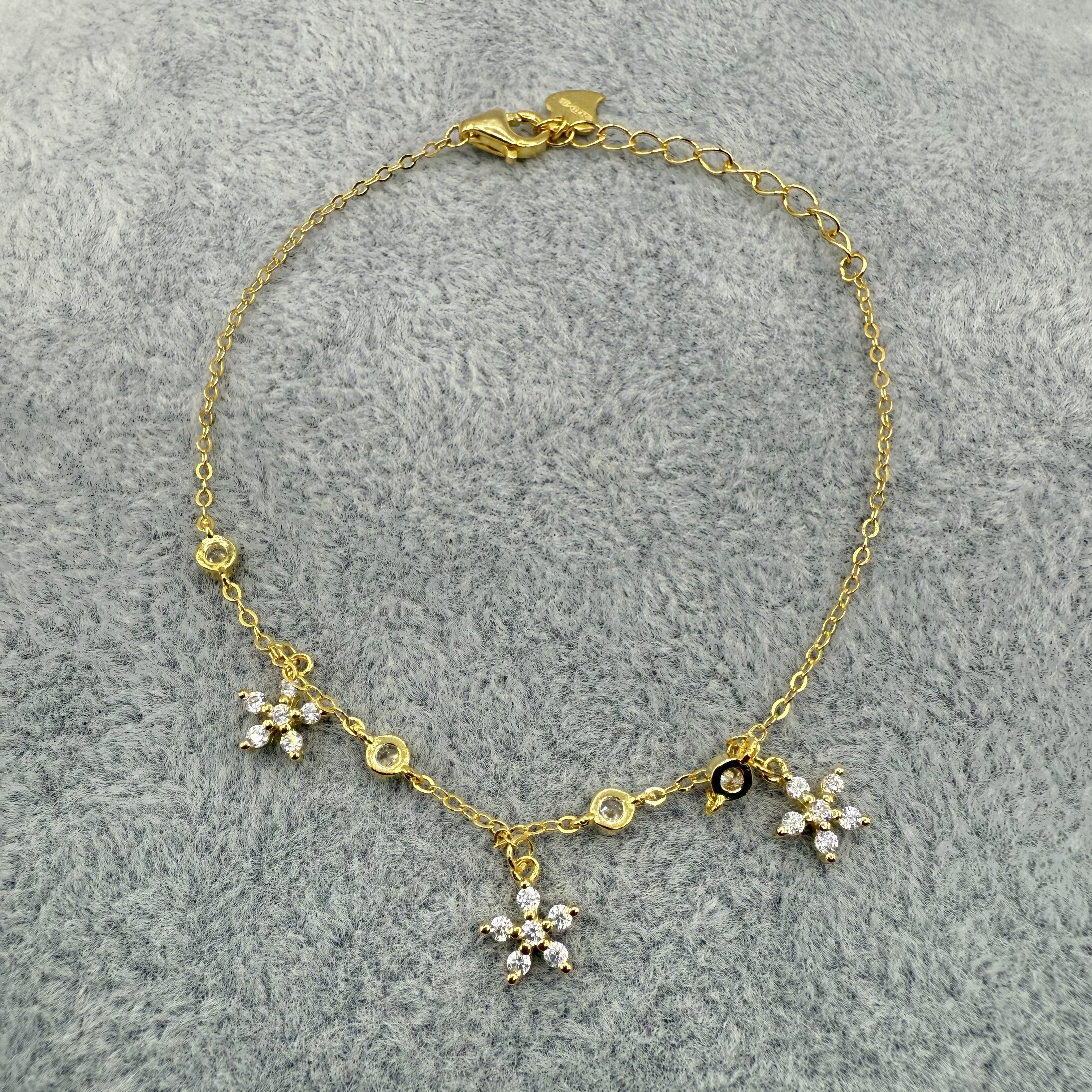 Bracciale Argento925 Dorato Con Fiorellini Zirconati Art.Br34