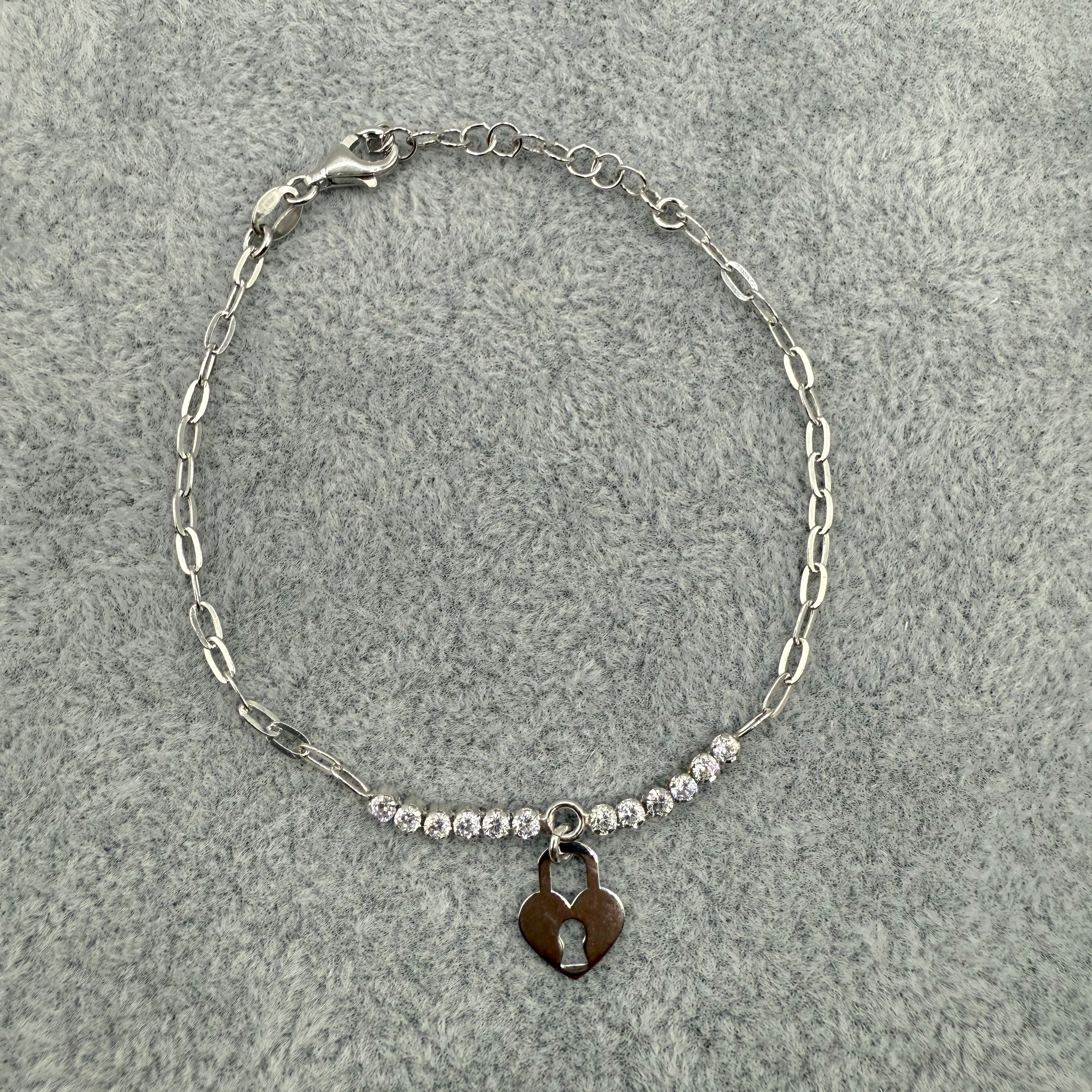 Bracciale Argento925 Con Zirconi E Cuore A Forma Di Lucchetto Art.9946