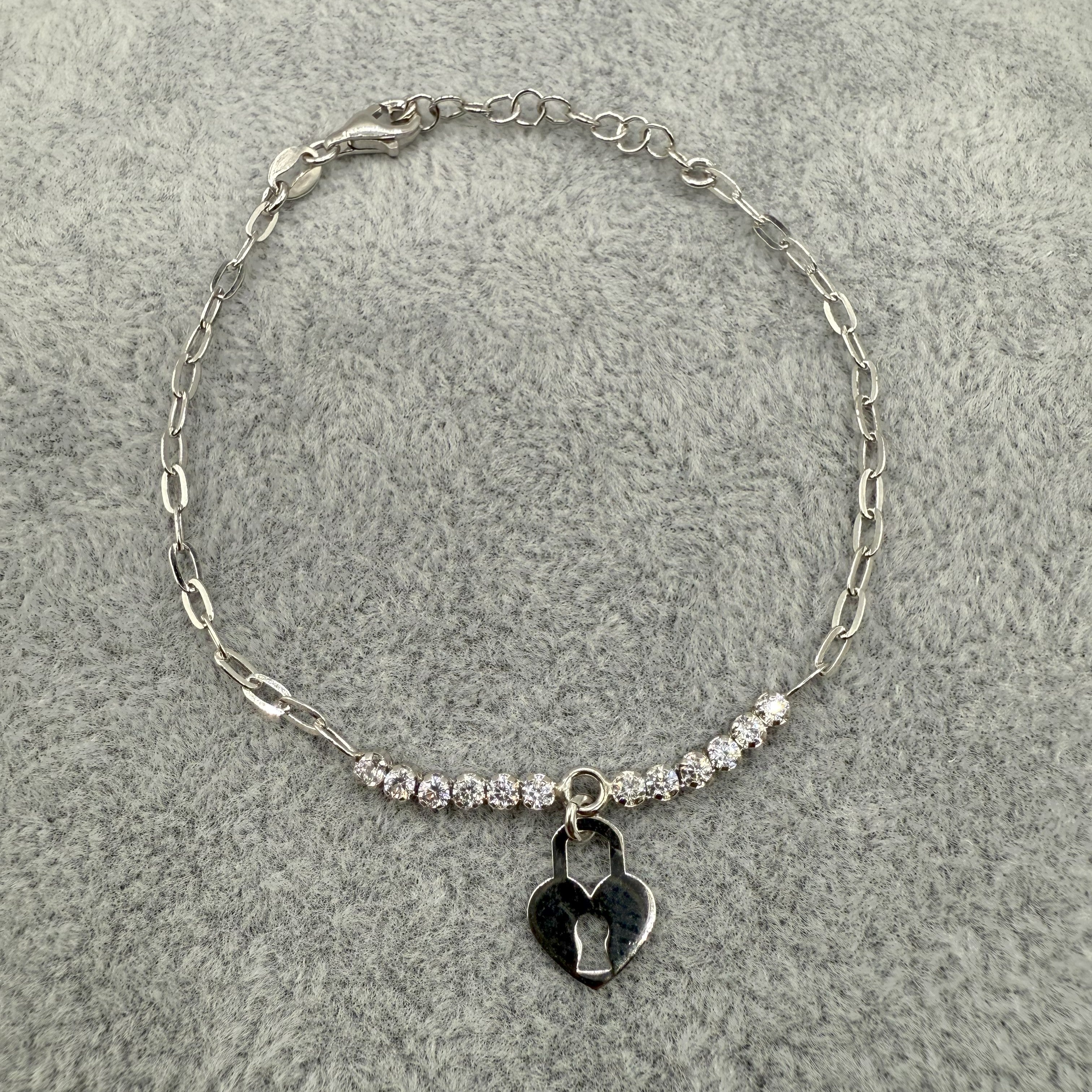 Bracciale Argento925 Con Zirconi E Cuore A Forma Di Lucchetto Art.9946
