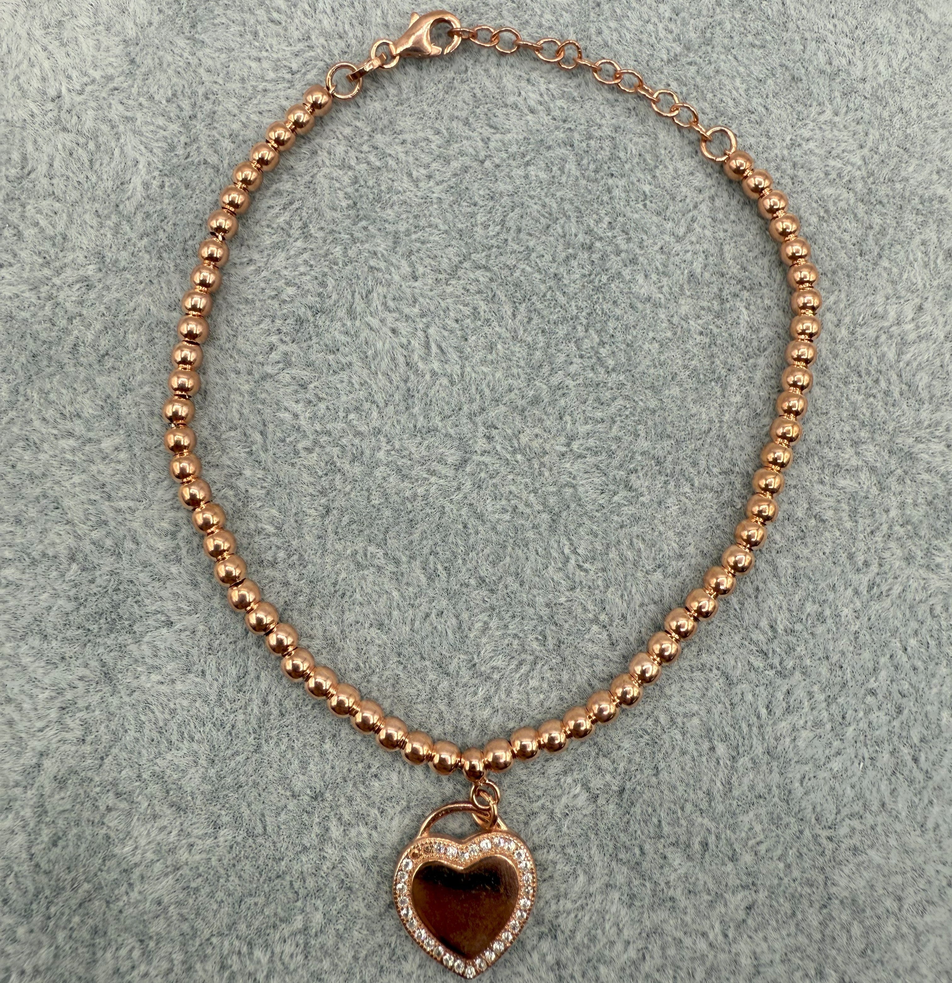 Completo Argento925 Collana + Baracciale Ramato Con Cuore Zirconato Art. Ba898 + BA89A