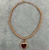 Bracciale Argento925 Ramato Con Ciondolo Cuore Zirconato Art.Ba898