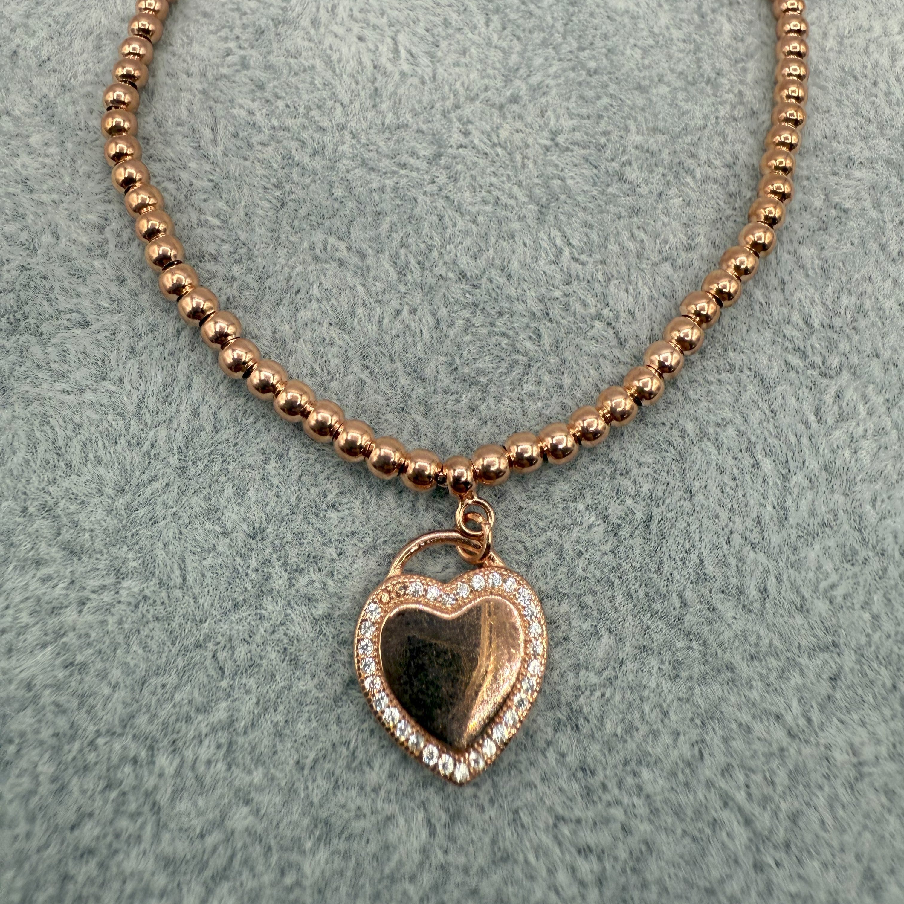 Completo Argento925 Collana + Baracciale Ramato Con Cuore Zirconato Art. Ba898 + BA89A