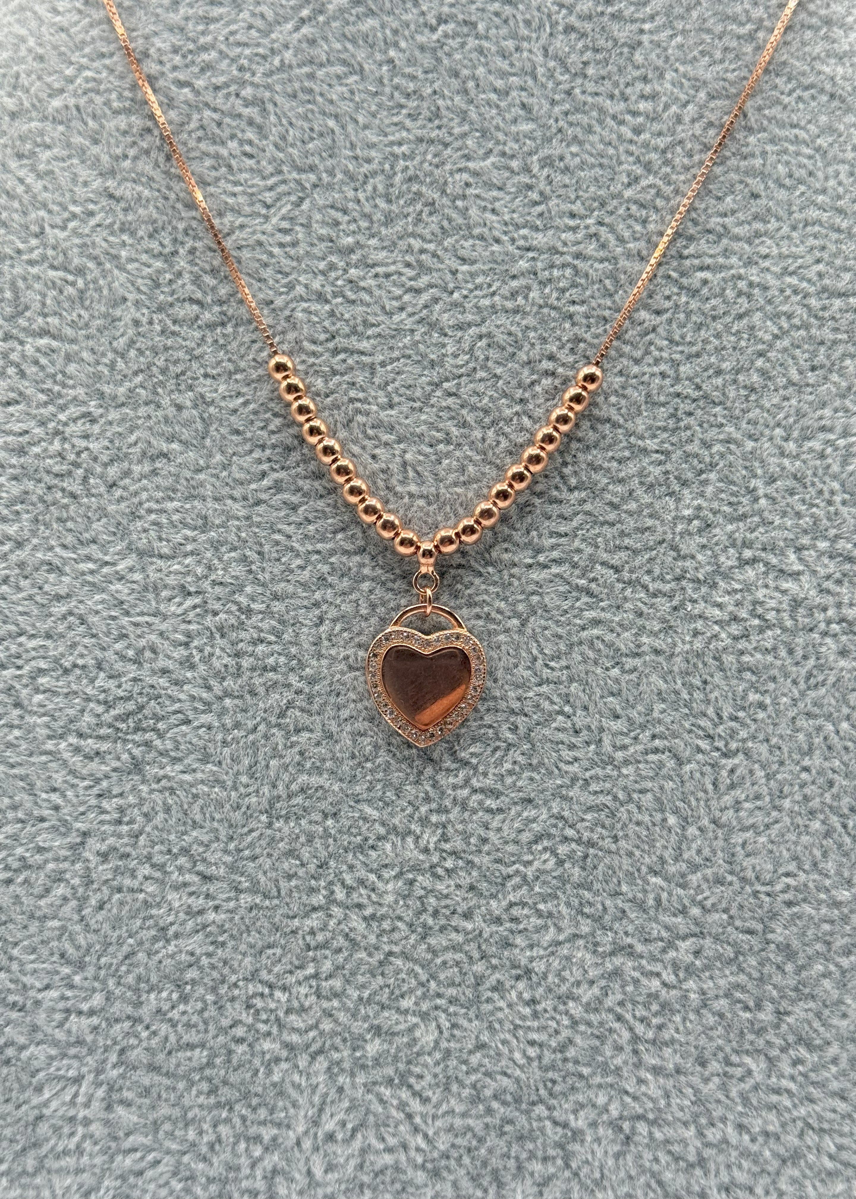 Completo Argento925 Collana + Baracciale Ramato Con Cuore Zirconato Art. Ba898 + BA89A