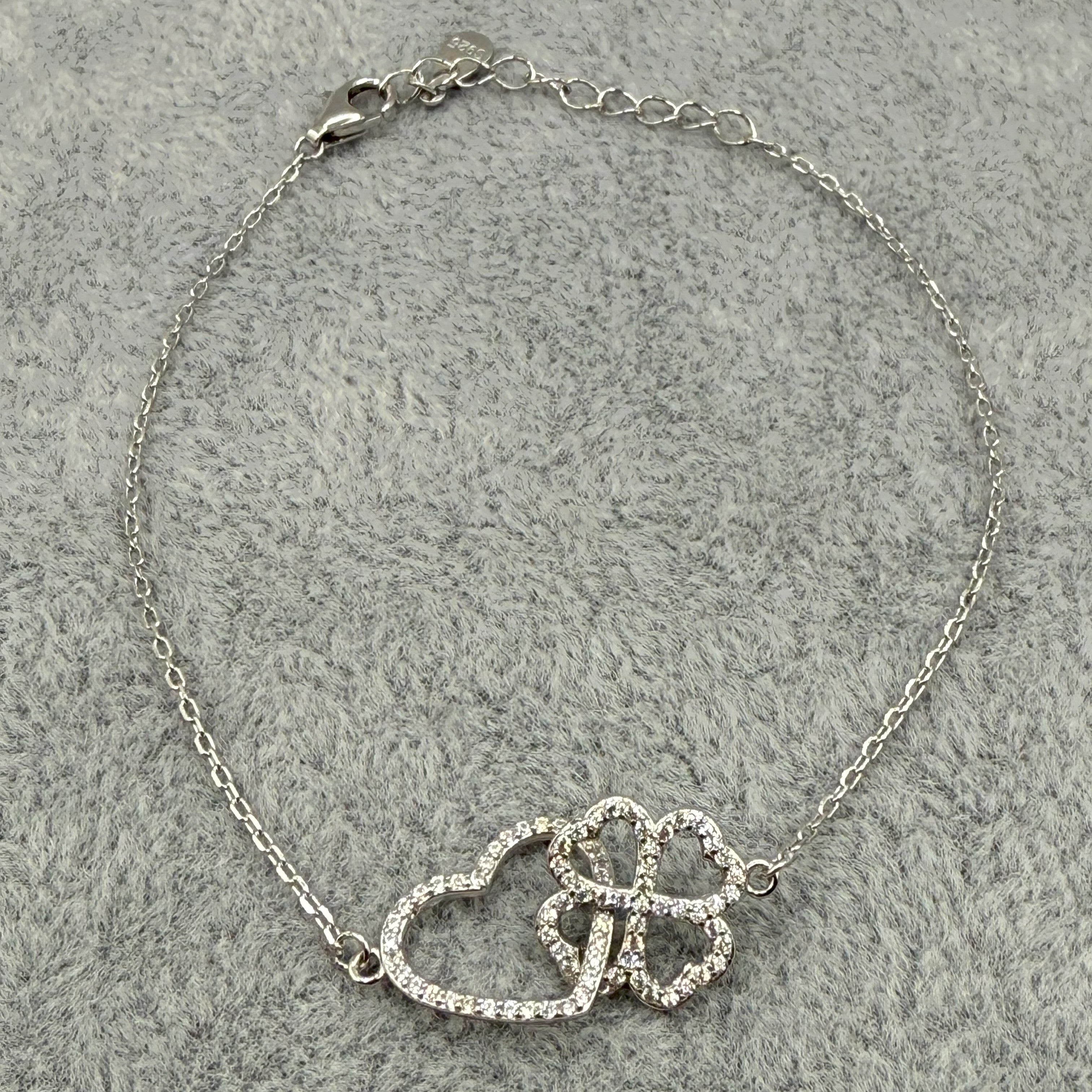 Bracciale Argento925 Con Cuore e Quadrifoglio Intrecciati Zirconati Art.BR123/4A