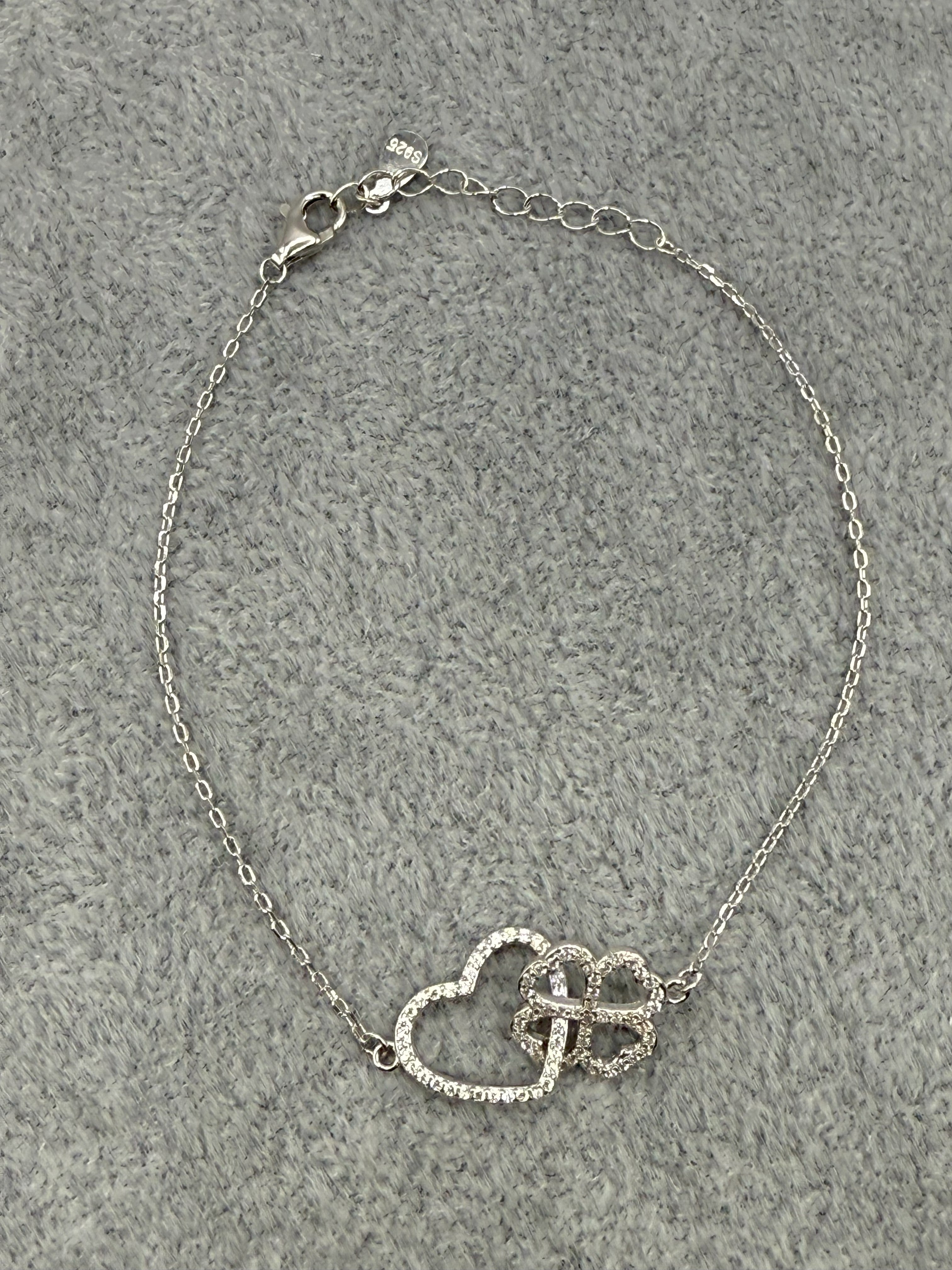 Bracciale Argento925 Con Cuore e Quadrifoglio Intrecciati Zirconati Art.BR123/4A