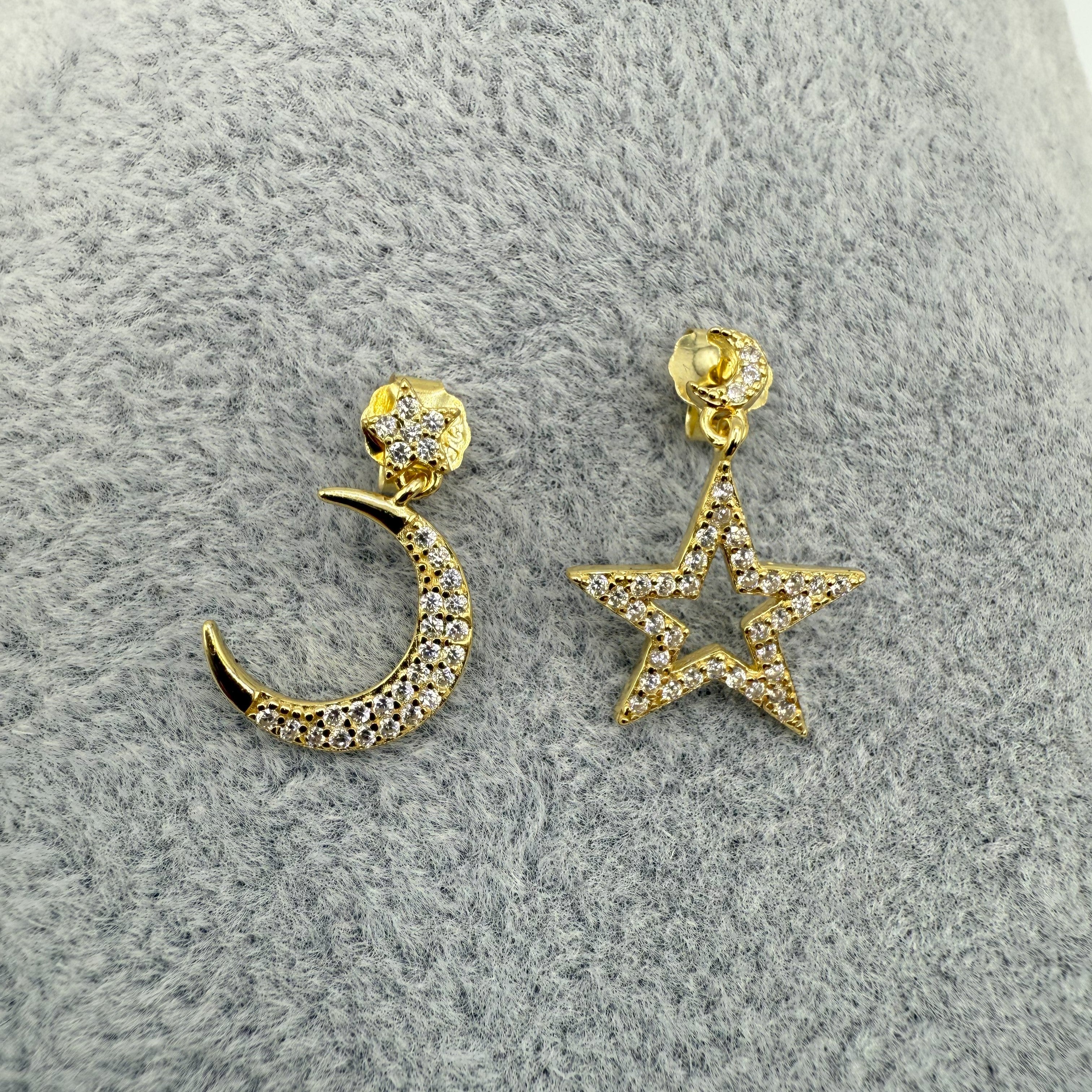 Orecchini in Argento925 Pendenti Stella e Luna Zirconati Art.029/49