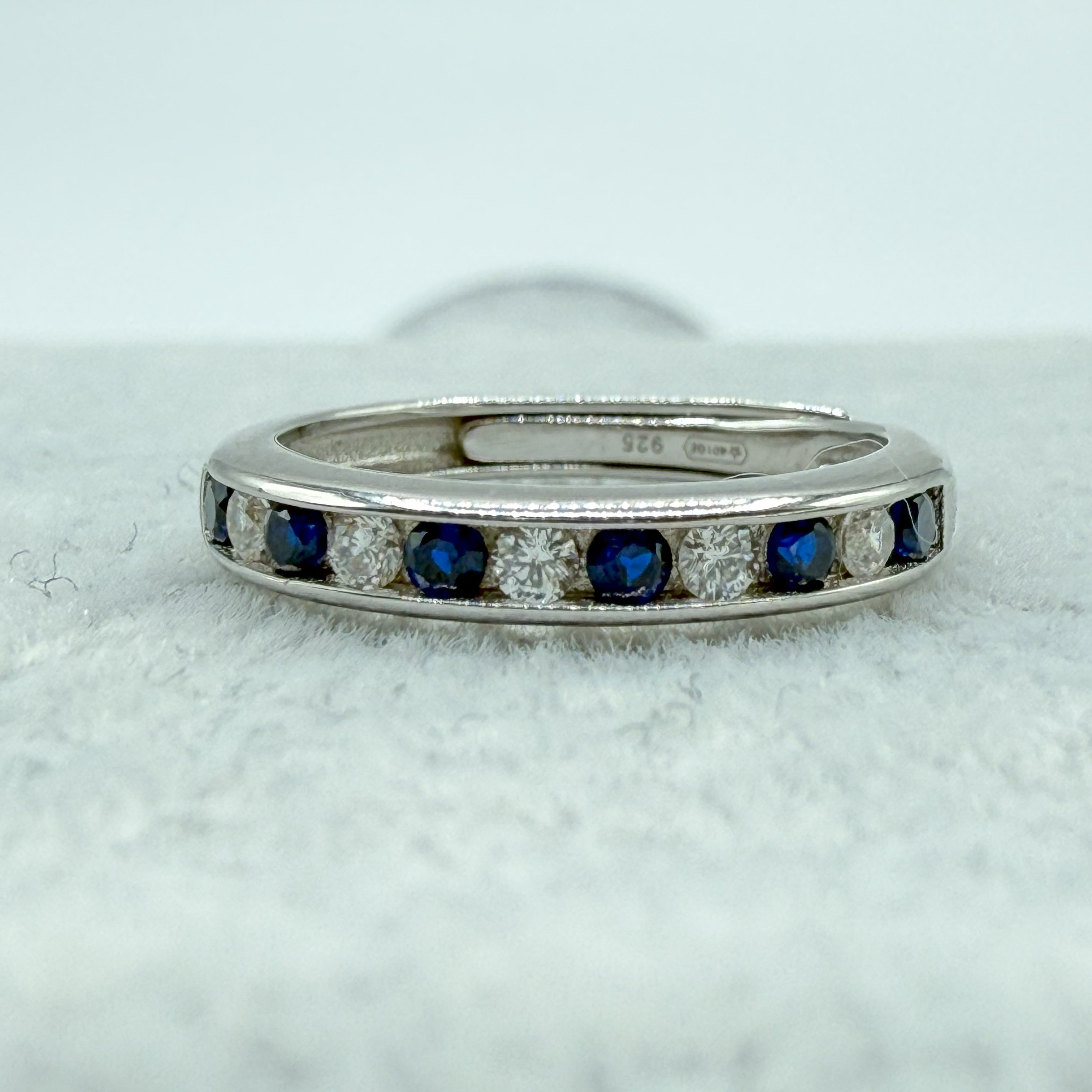 Anello Argento925 Con Zirconi Bianchi e Zaffiro Art.5562